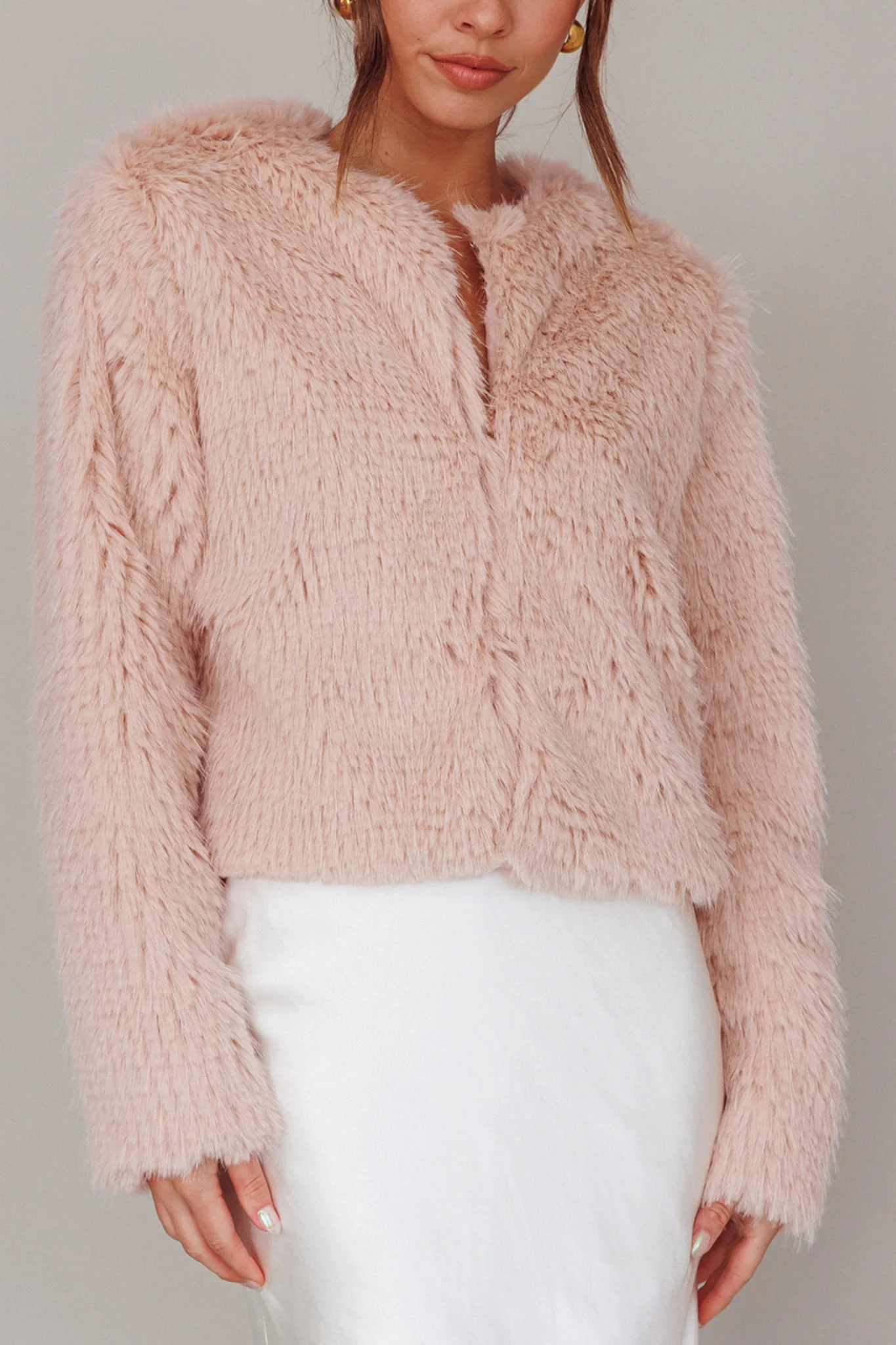 London Day Faux Fur Jacket Blush - Image 4