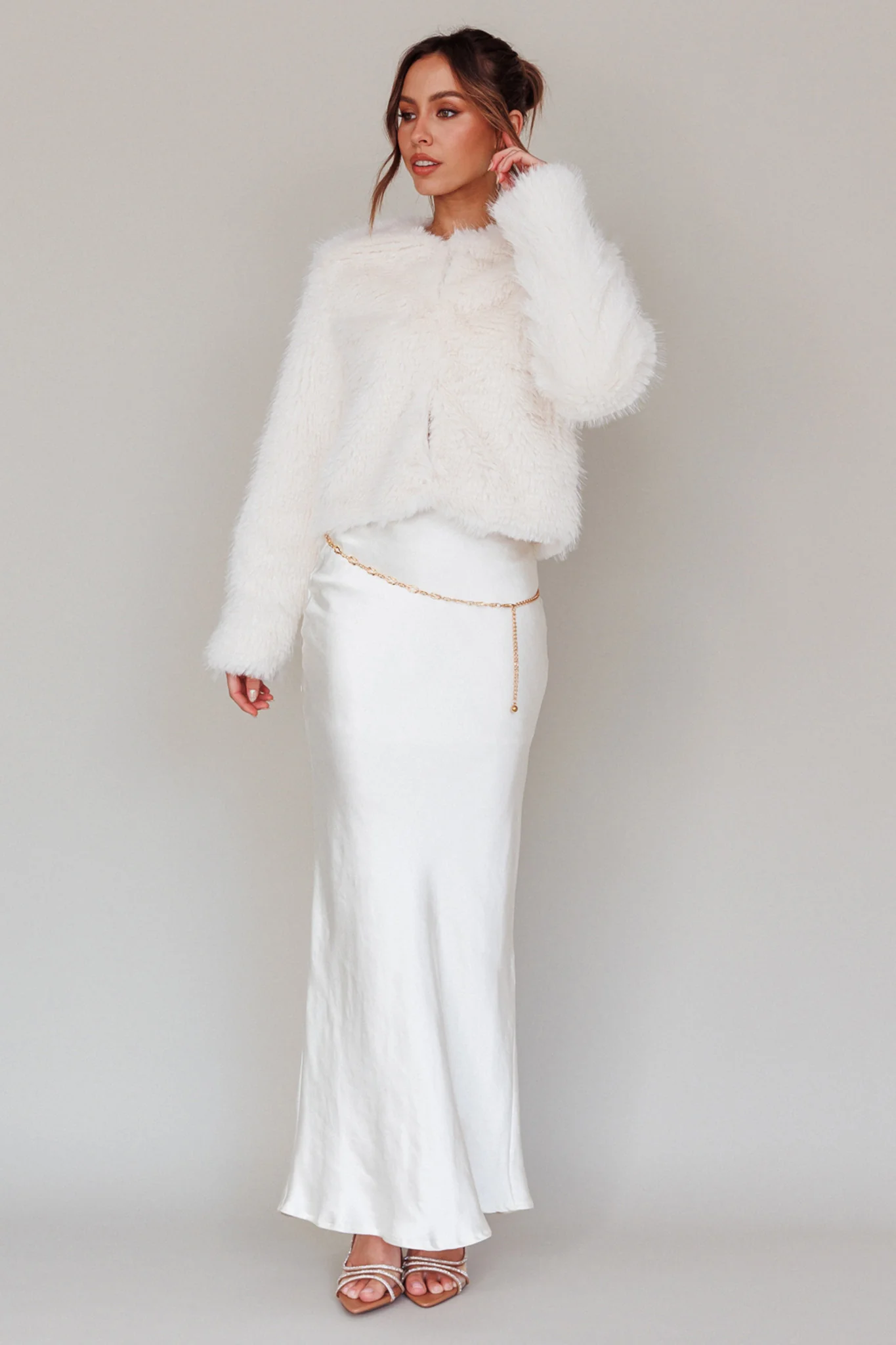 London Day Faux Fur Jacket Cream - Image 3