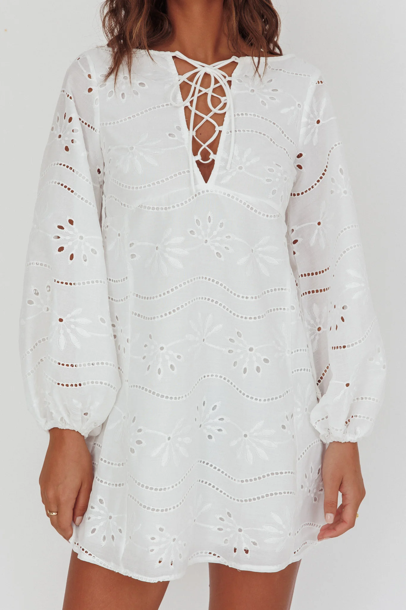 Long Weekend Eyelet Mini Dress White - Image 3