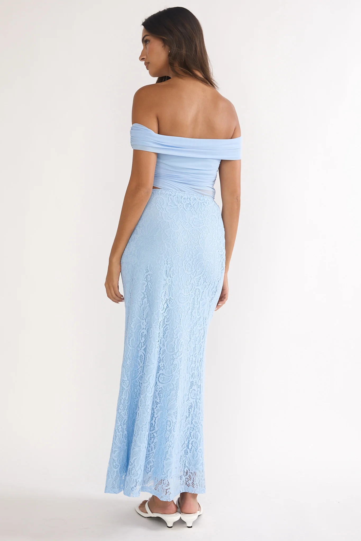 Lorely Off-Shoulder Lace Maxi Dress Blue - Image 4