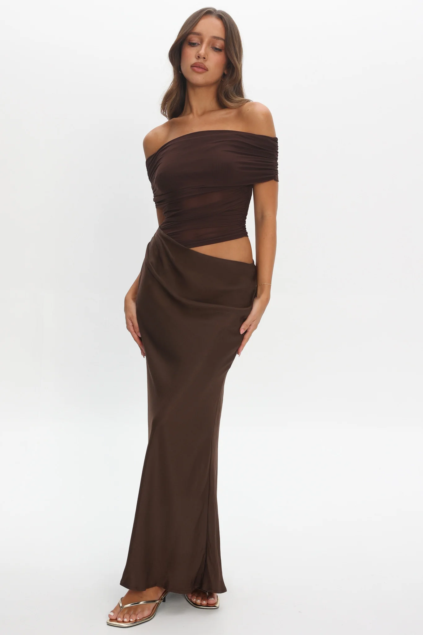 Lorely Off-Shoulder Midi Dress Chocolate - Image 5