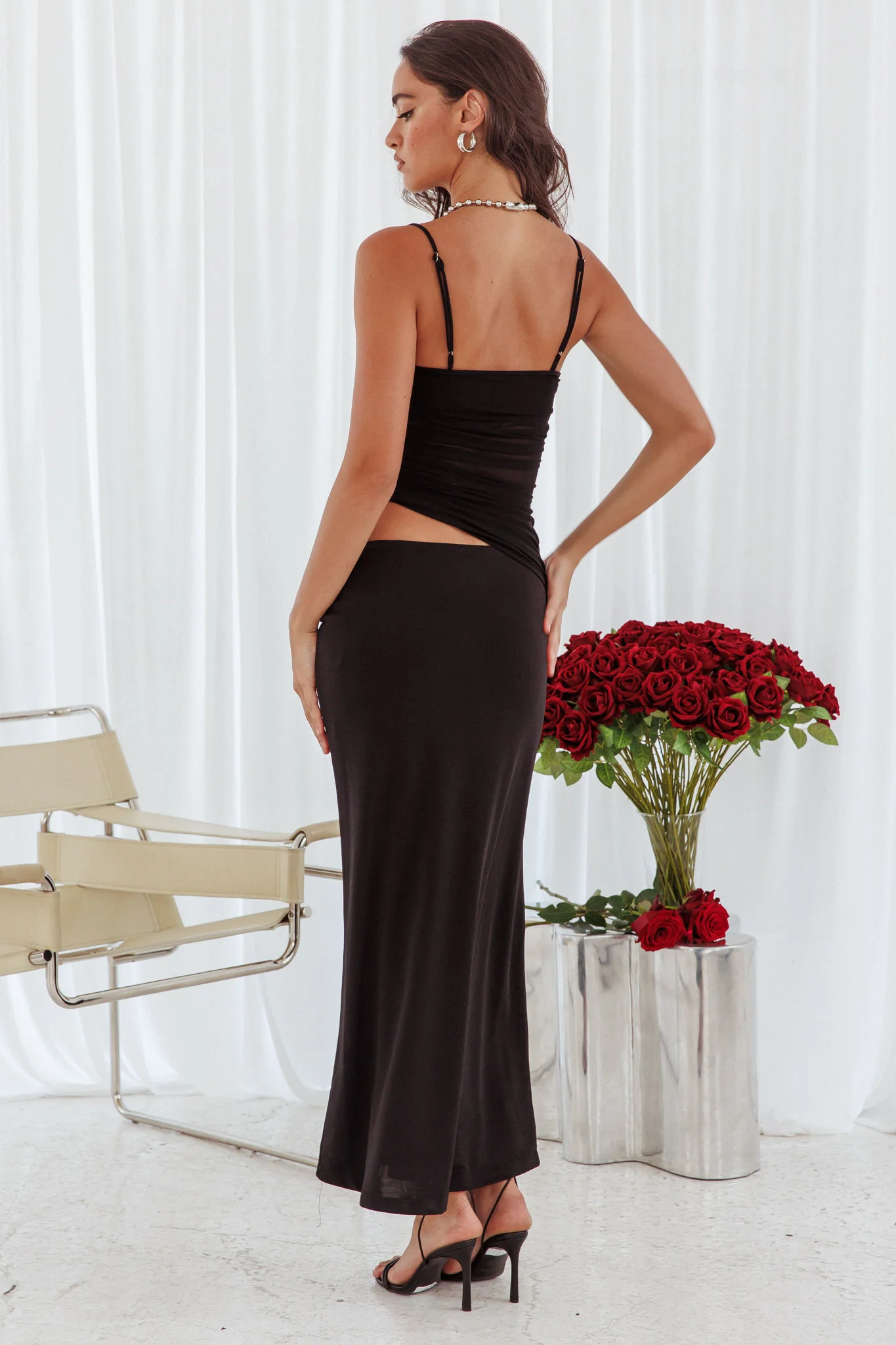 Lorely Ruched Bodice Midi Dress Black - Image 2
