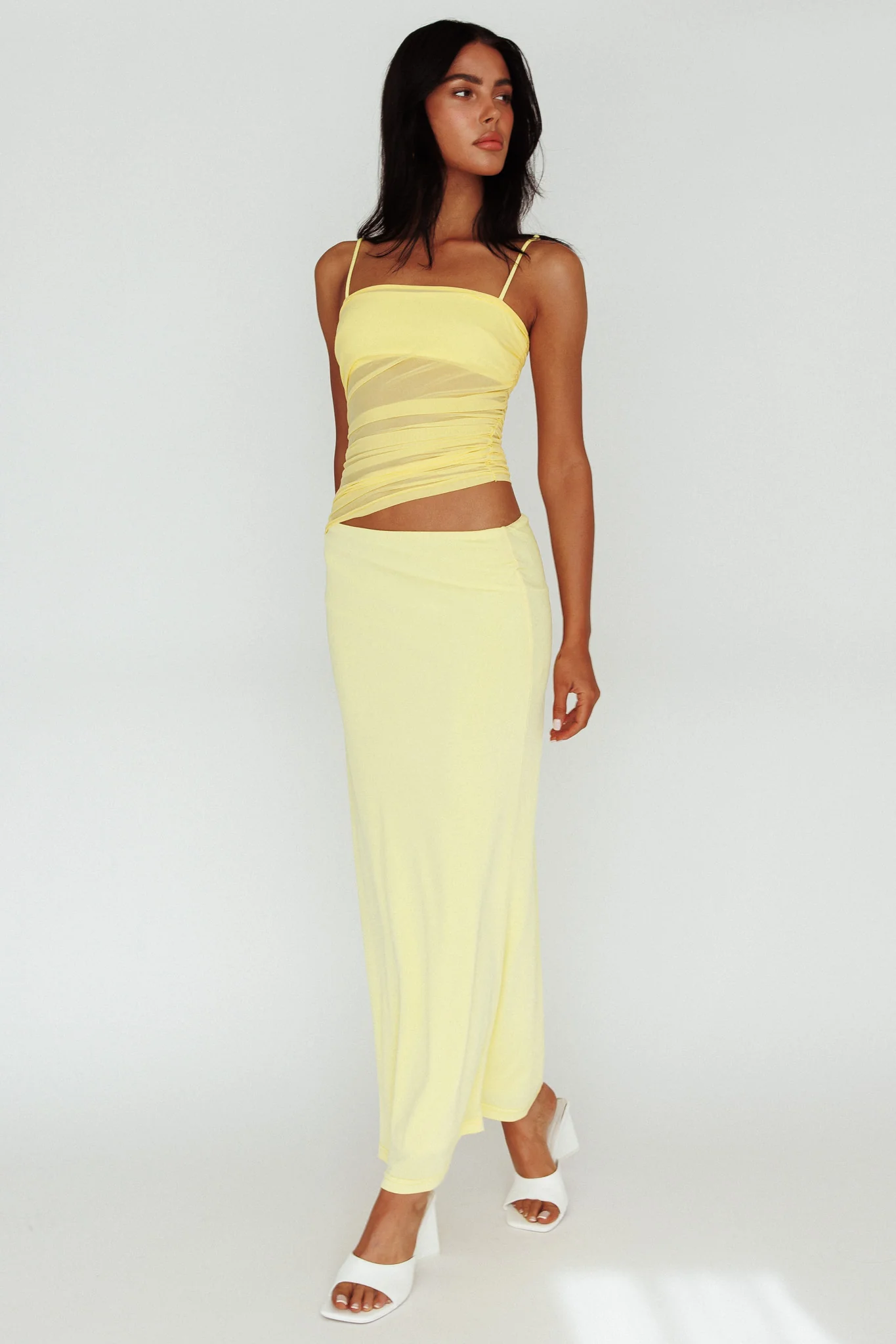 Lorely Ruched Bodice Midi Dress Yellow - Image 5