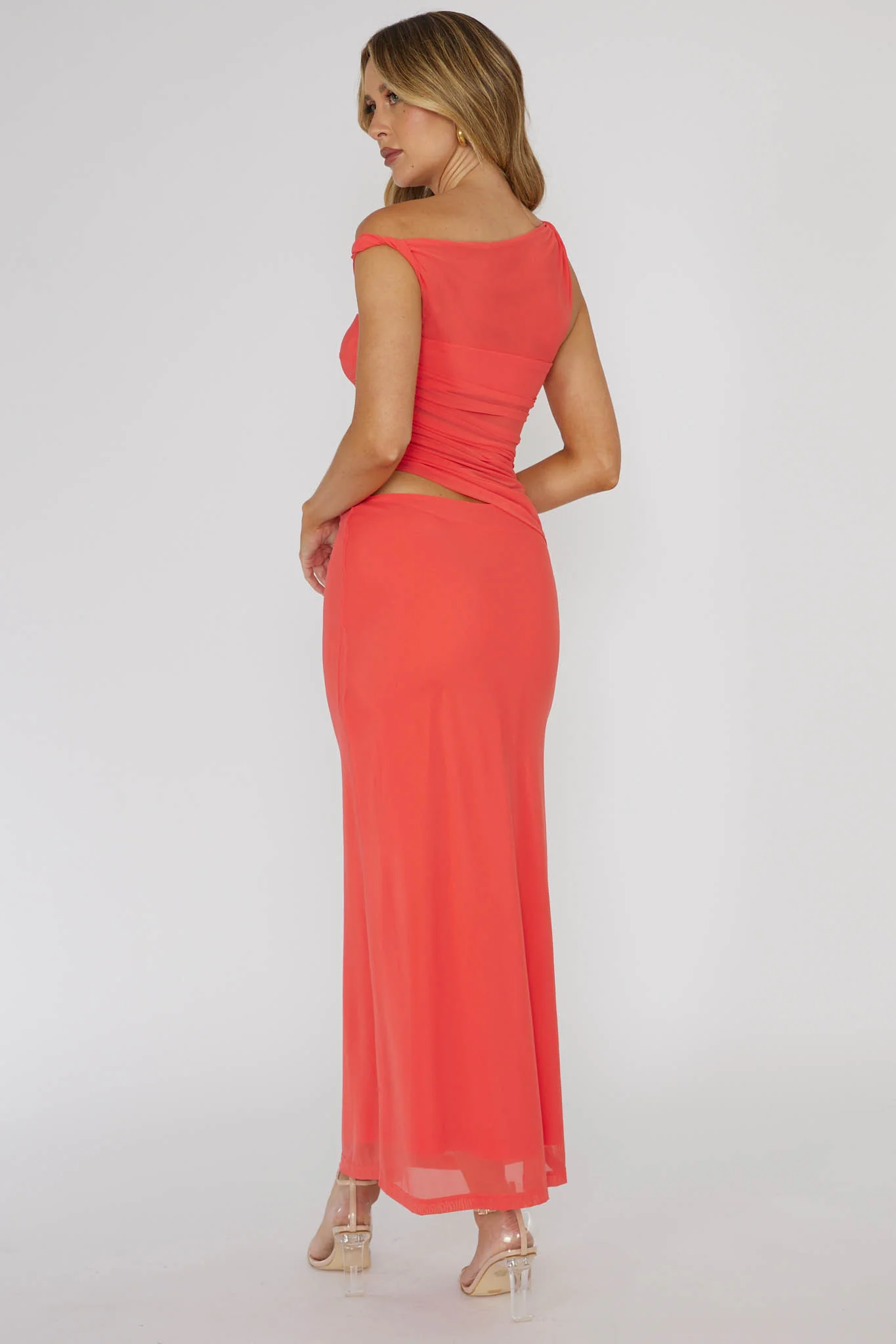 Lorely Ruched Bodice Twist Strap Midi Dress Watermelon - Image 2