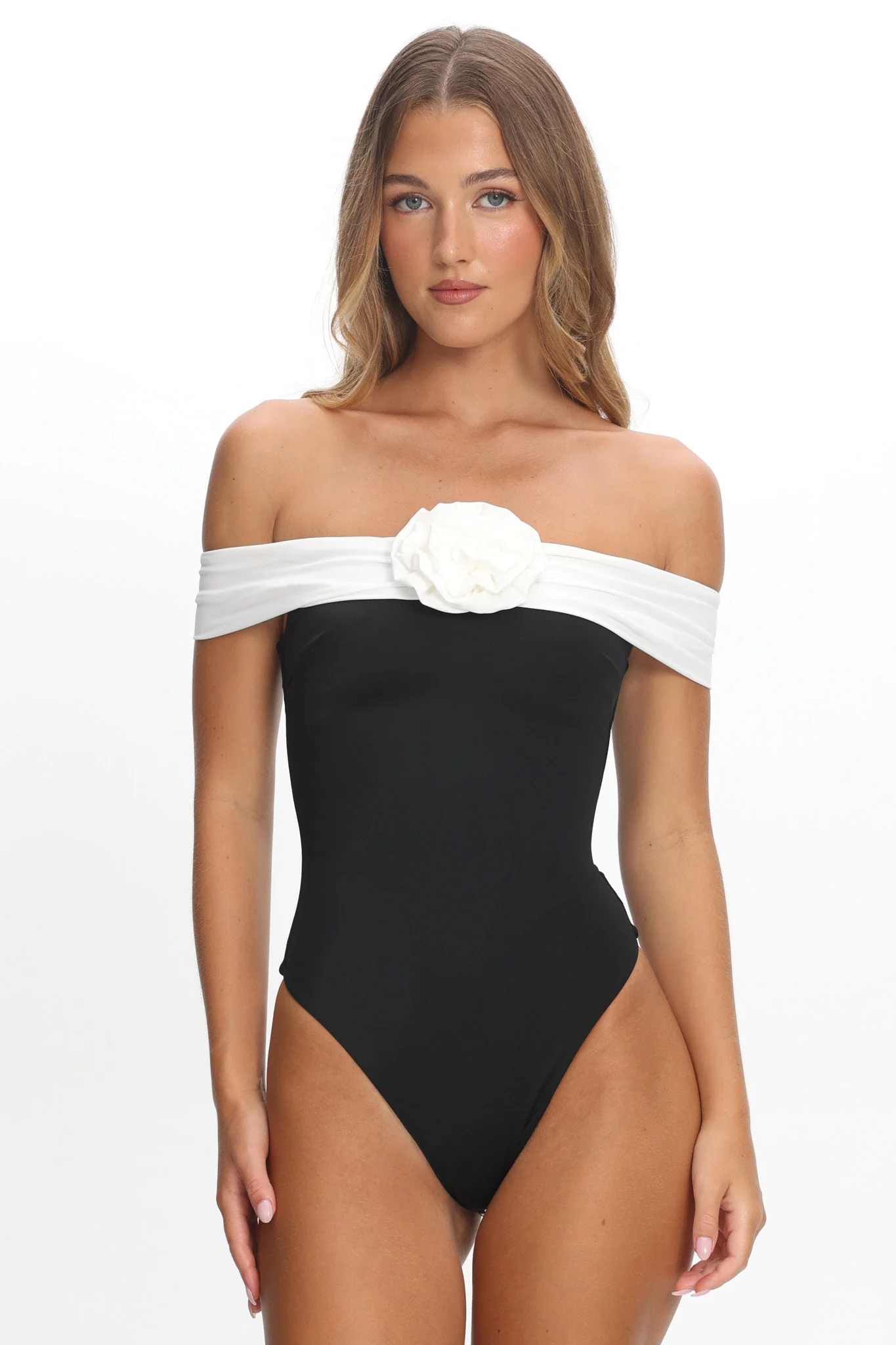 Lorona Off-Shoulder One-Piece Black/Ivory - Image 2