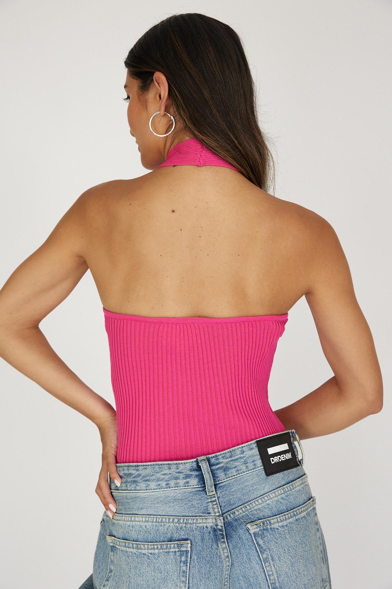 Lou Cut-Out Halter Top Hot Pink - Image 2