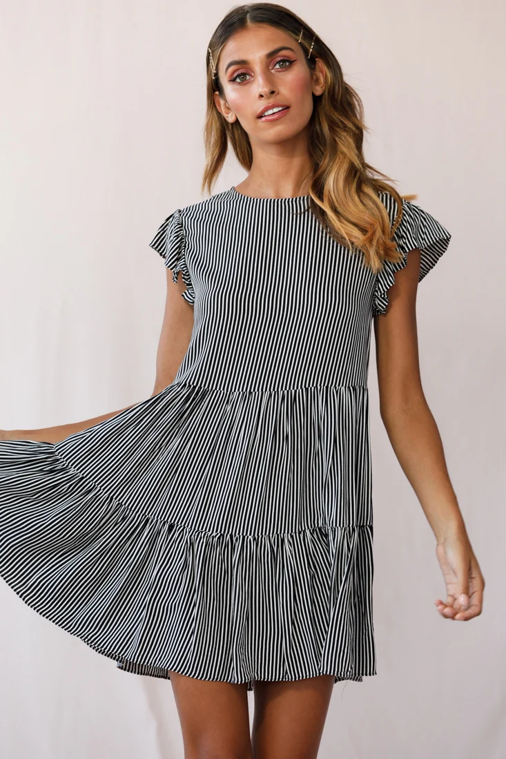 Louise Striped Cap Sleeve Mumu Dress Black - Image 3