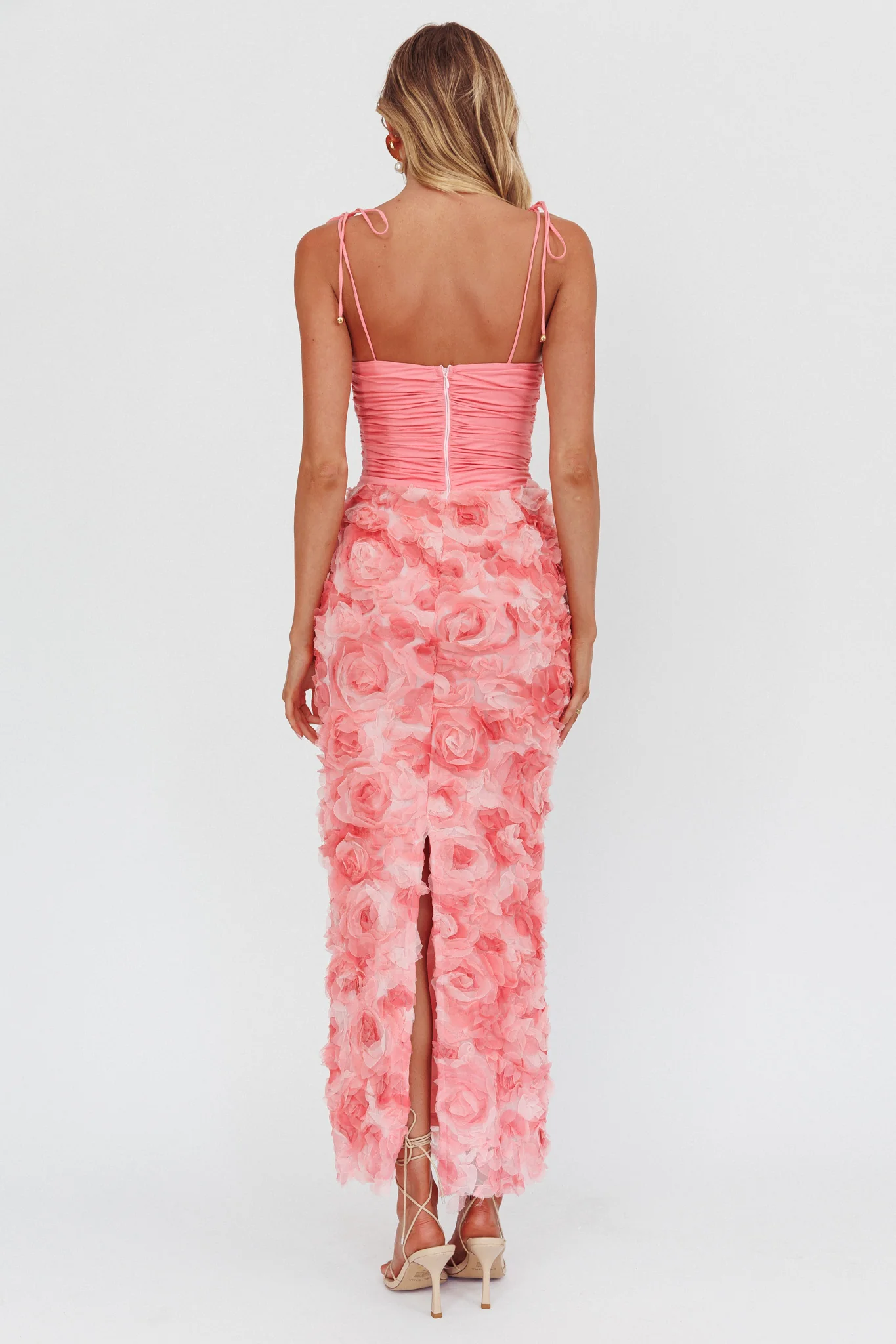 Love & Honor Textured Floral Maxi Dress Pink - Image 2