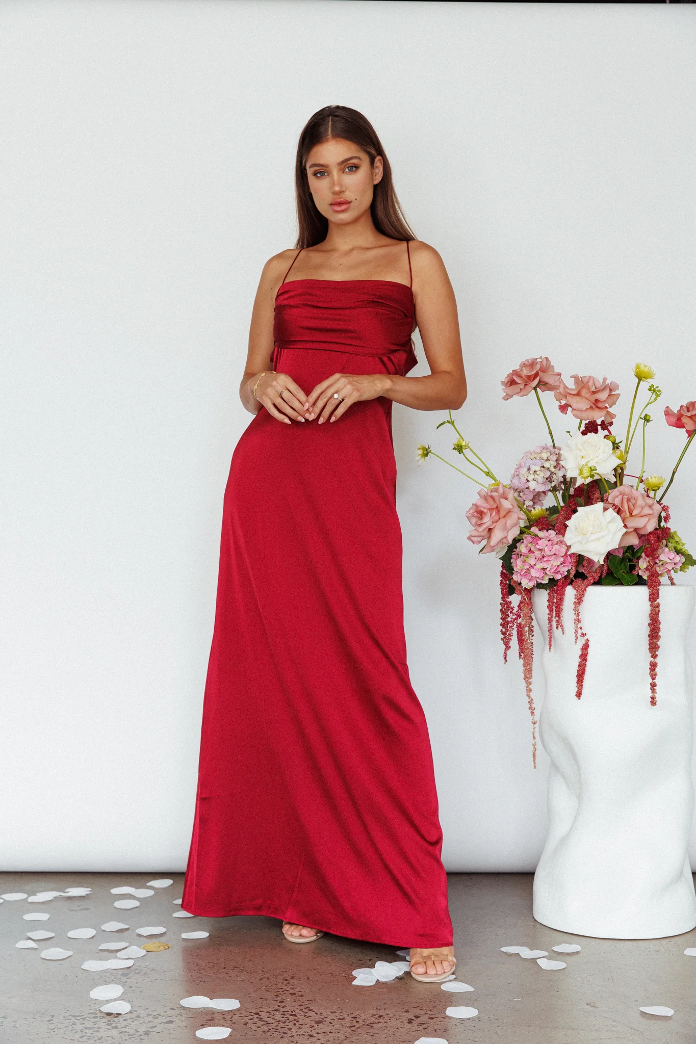 Love Letters Strappy Cowl Back Dress Burgundy - Image 8