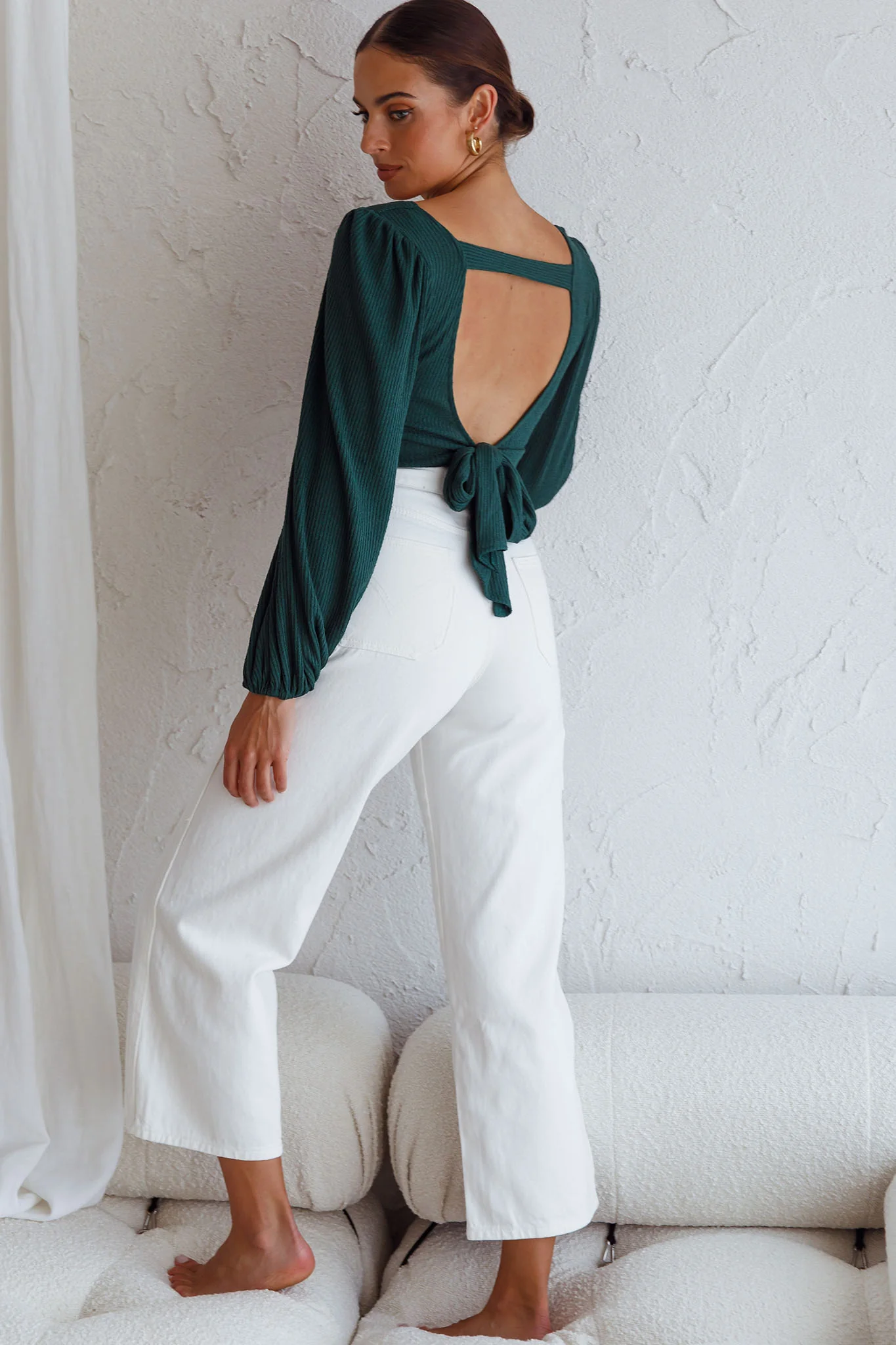 Love Like This Long Sleeve Open Back Crop Top Emerald Green - Image 2