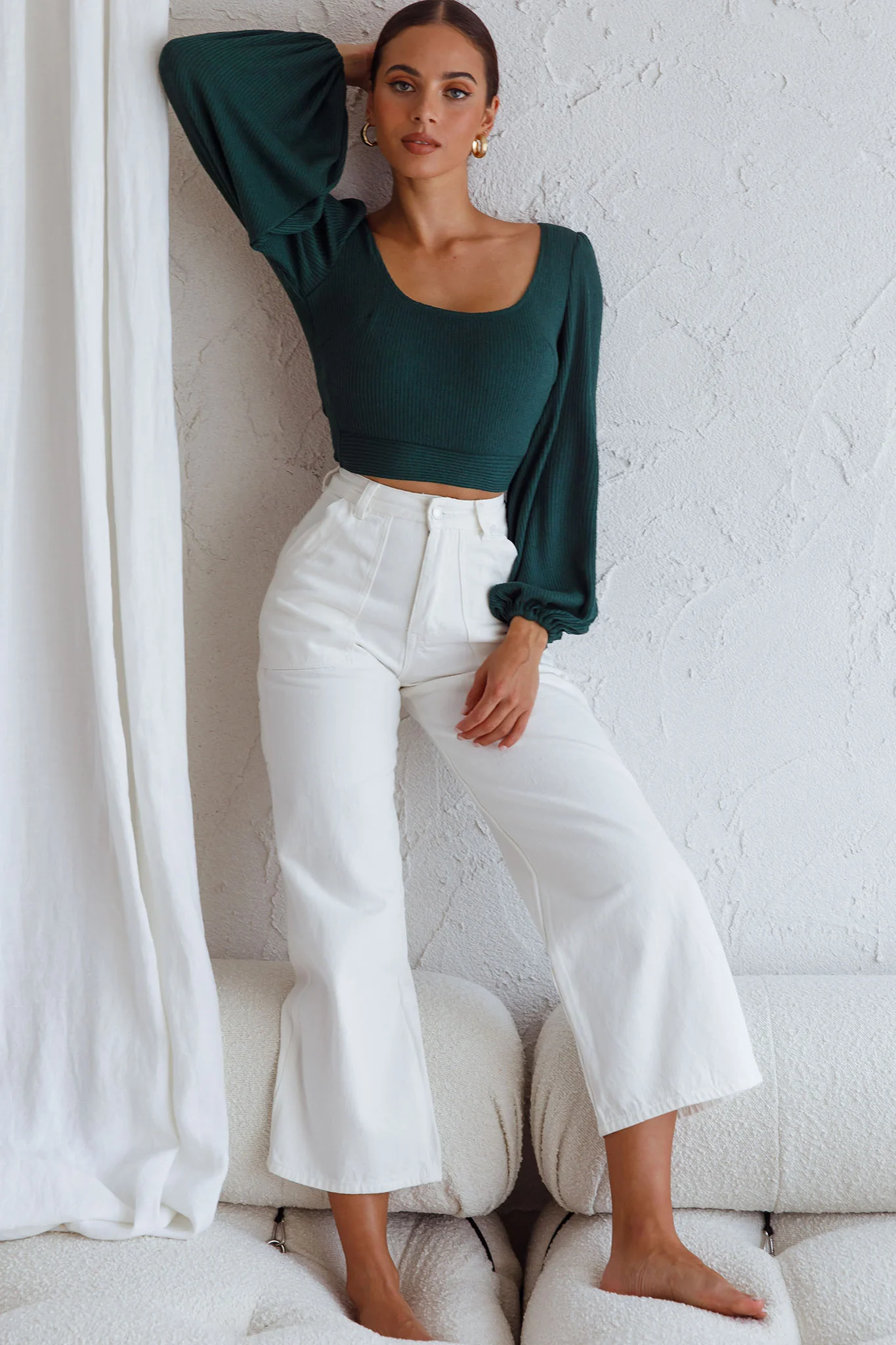 Love Like This Long Sleeve Open Back Crop Top Emerald Green - Image 5
