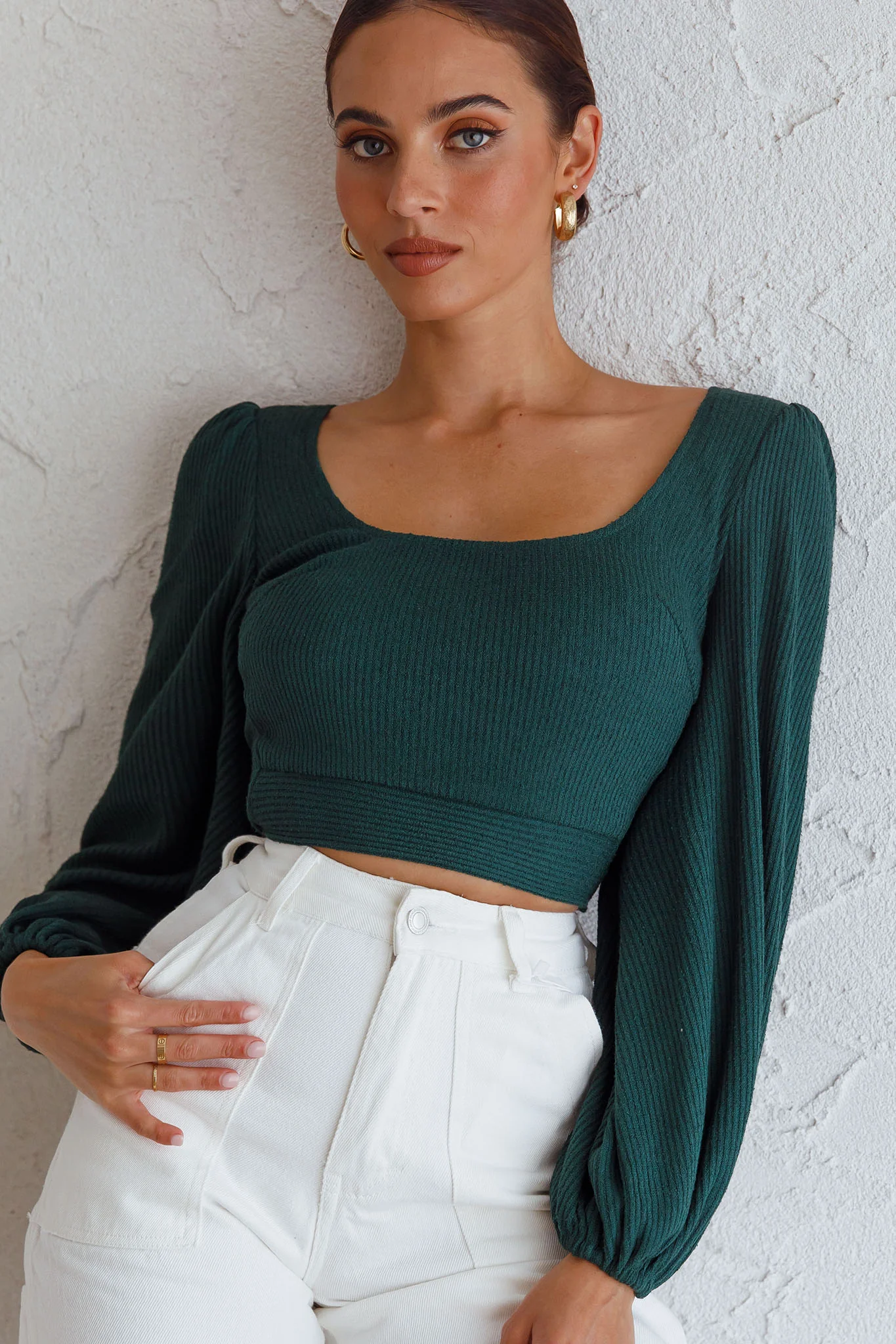 Love Like This Long Sleeve Open Back Crop Top Emerald Green - Image 7