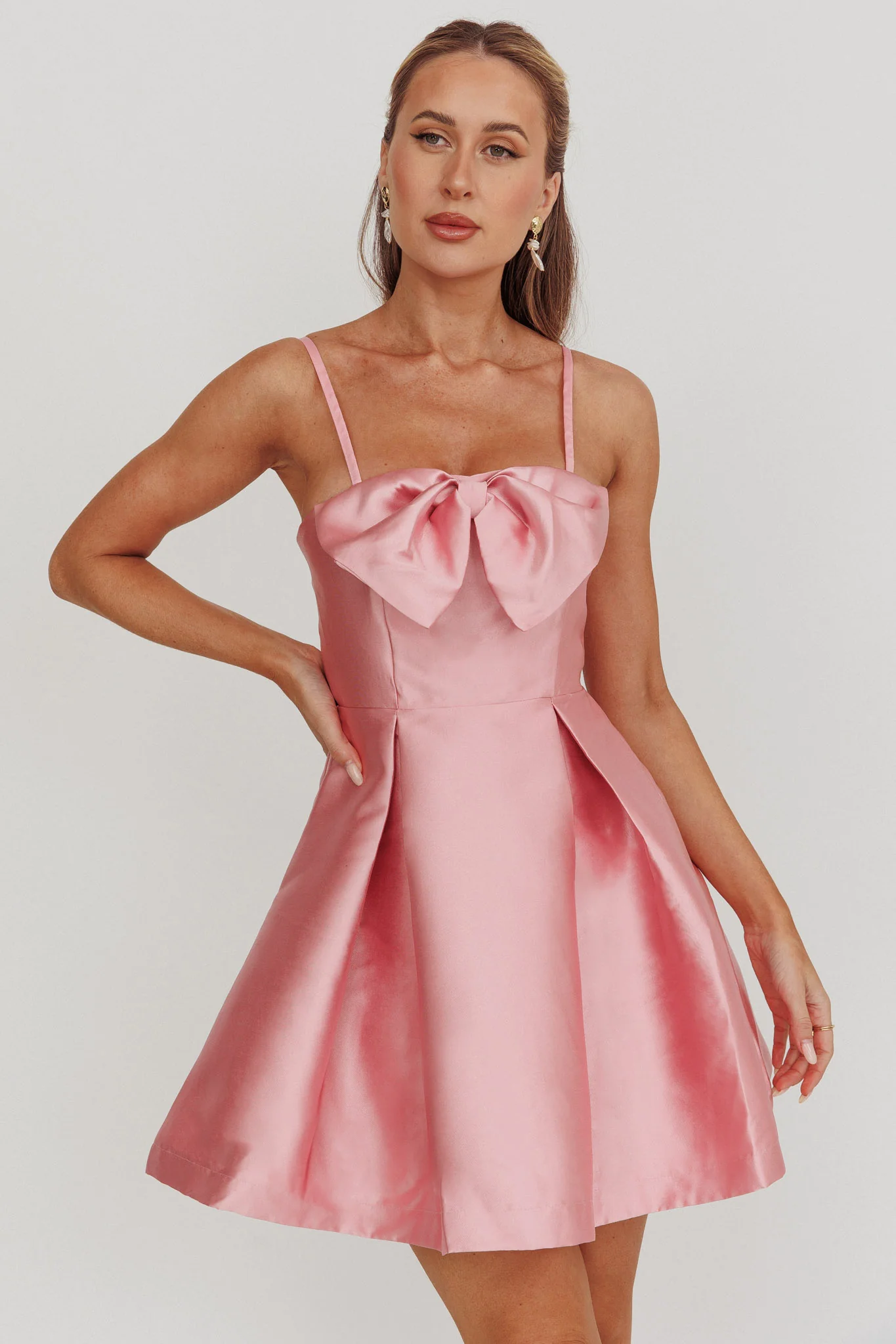 Love Talk Flared Bow Mini Dress Pink - Image 6