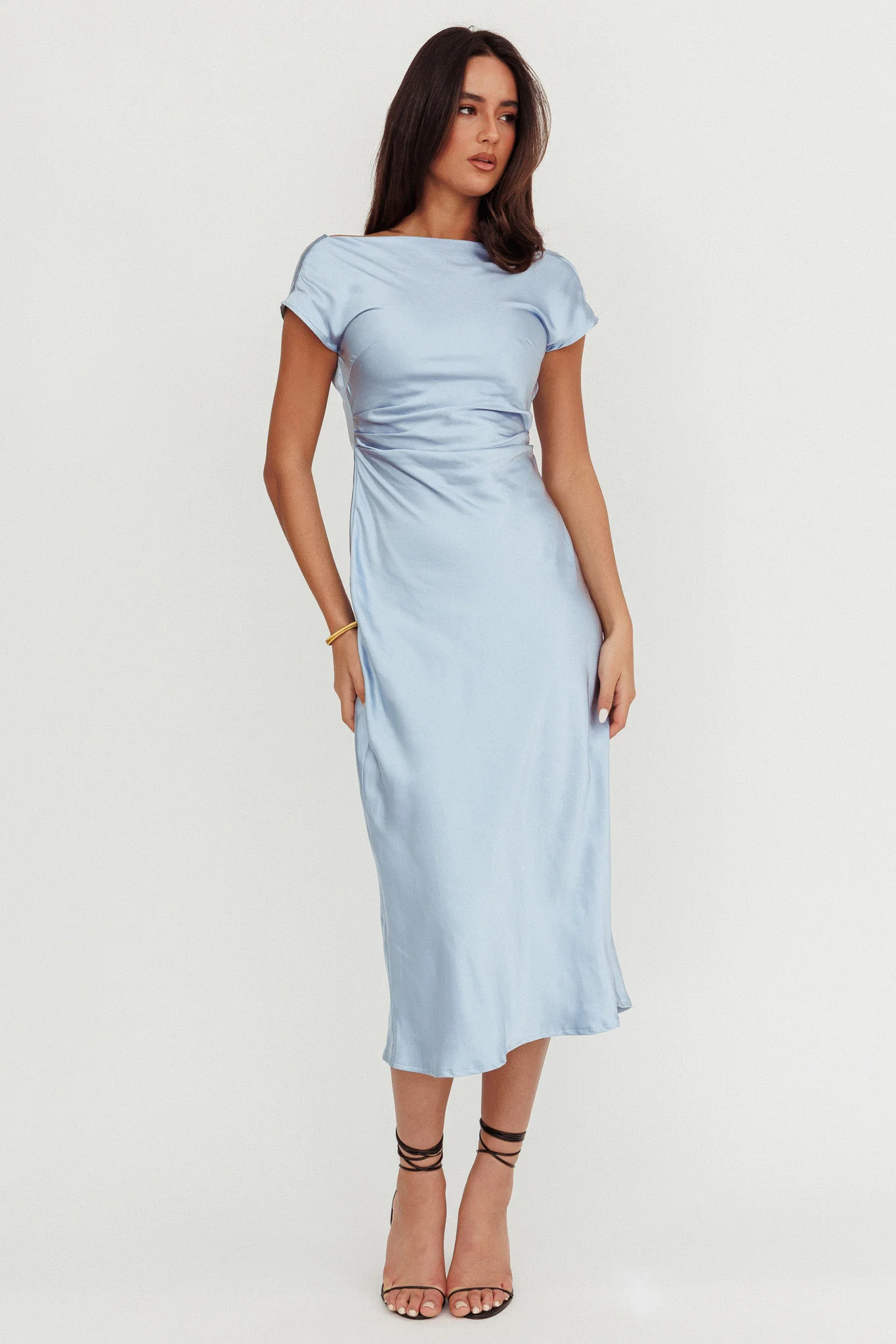 Loveland Cap Sleeve Cowl Back Midi Dress Baby Blue - Image 6
