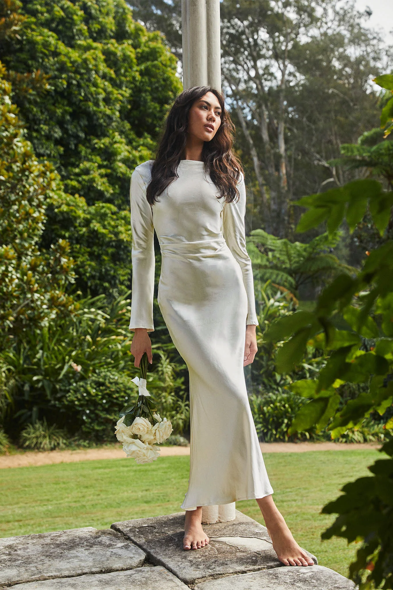 Loveland Cowl Back Midi Dress Oyster - Image 2