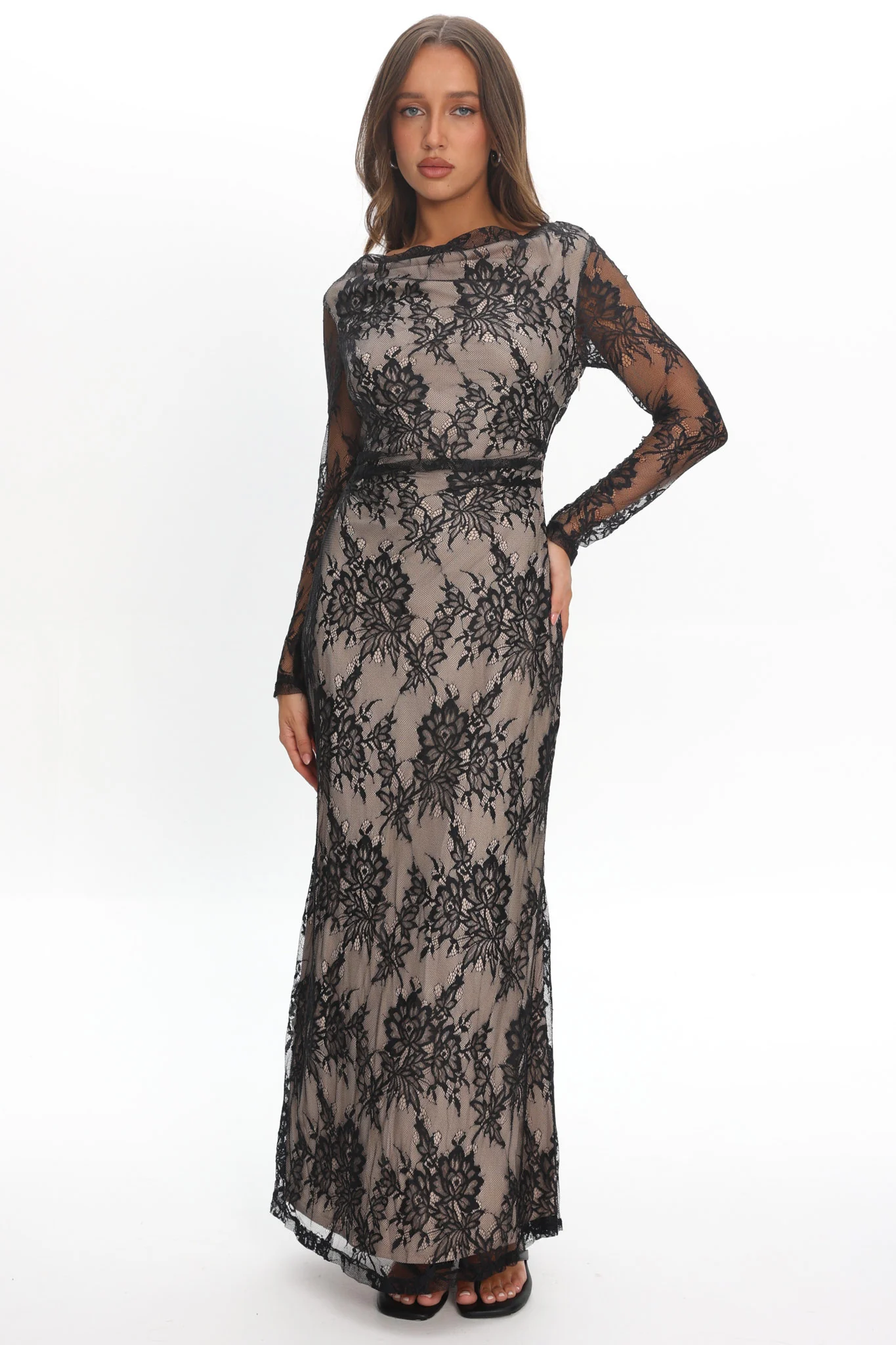 Loveland Off-Shoulder Lace Maxi Dress Black - Image 2