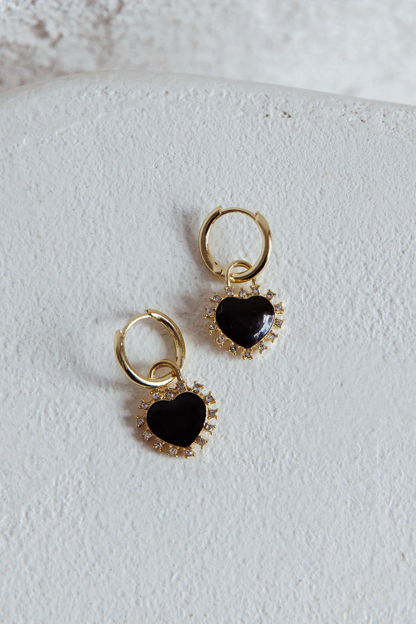Lovers Enamel Heart Rhinestone Earrings Gold - Image 2