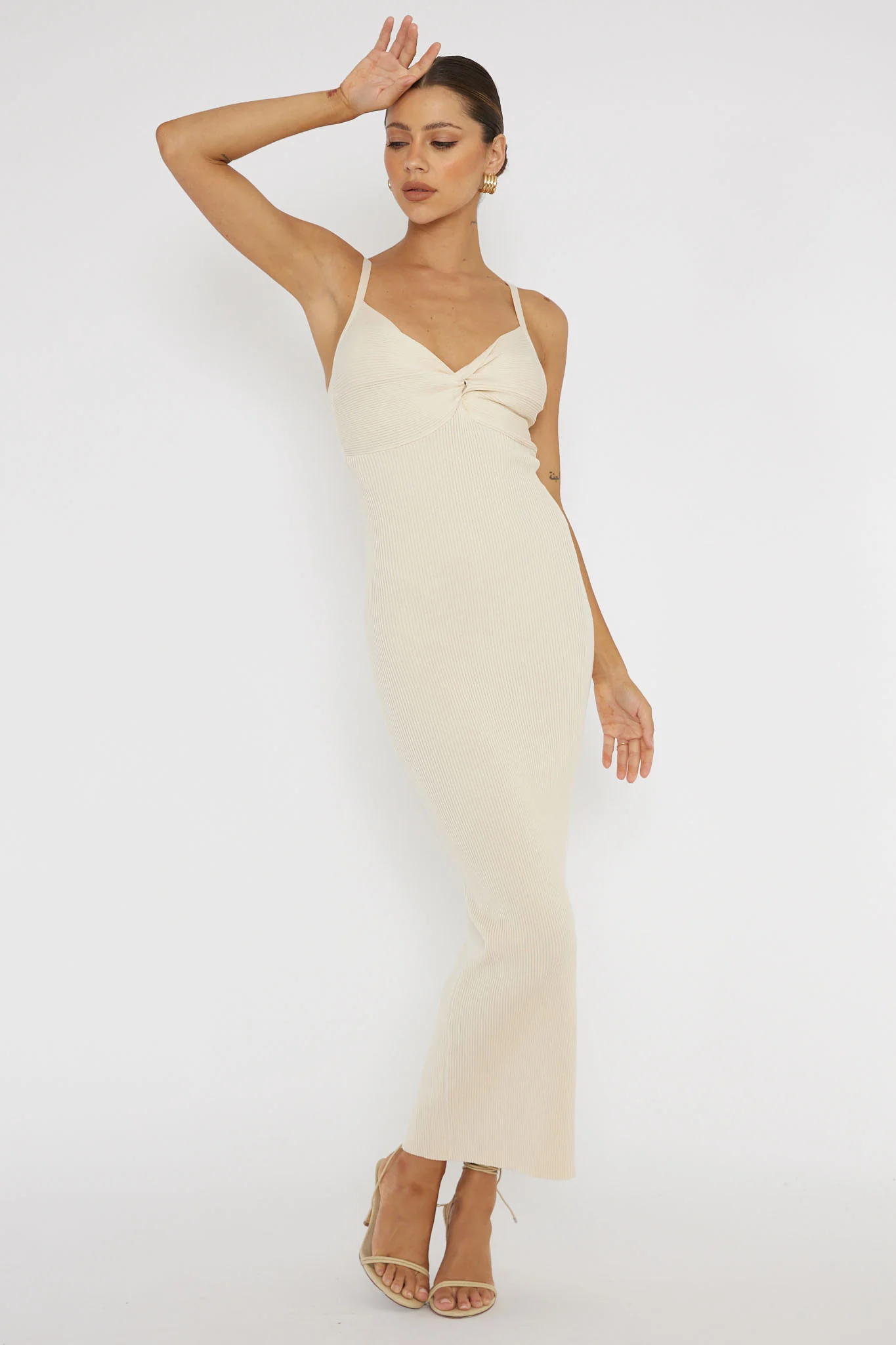 Lover's High Twist Bust Knit Midi Dress Cream - Image 3