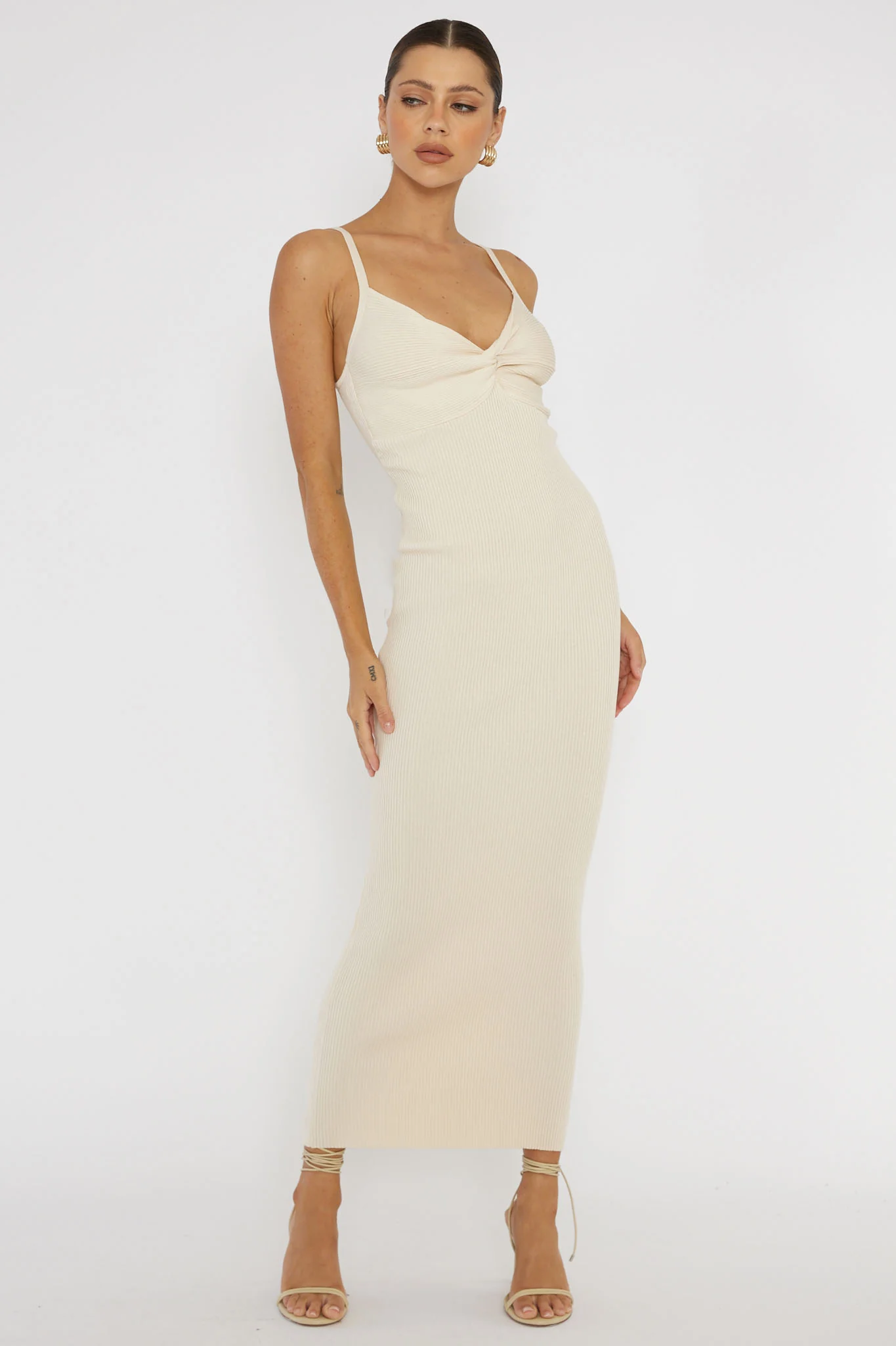 Lover's High Twist Bust Knit Midi Dress Cream - Image 5