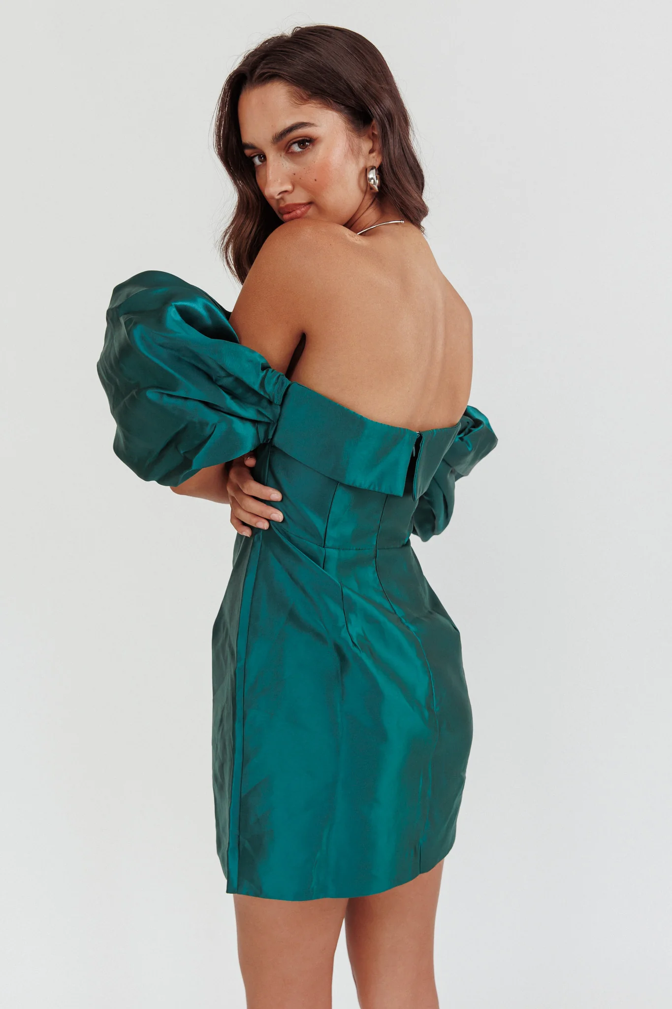 Lovers Rock Puff Sleeve Strapless Mini Dress Hunter Green - Image 2