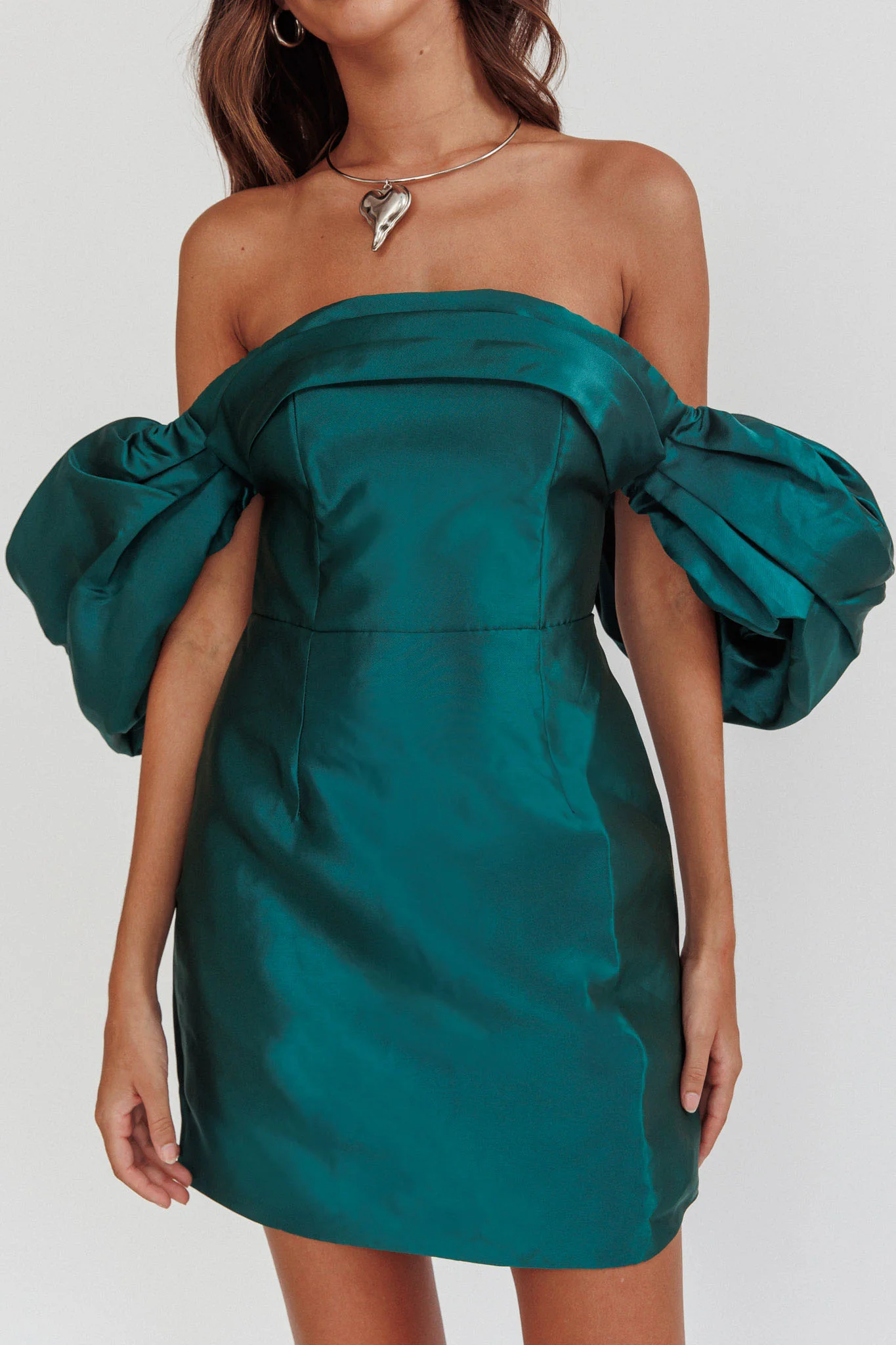 Lovers Rock Puff Sleeve Strapless Mini Dress Hunter Green - Image 4