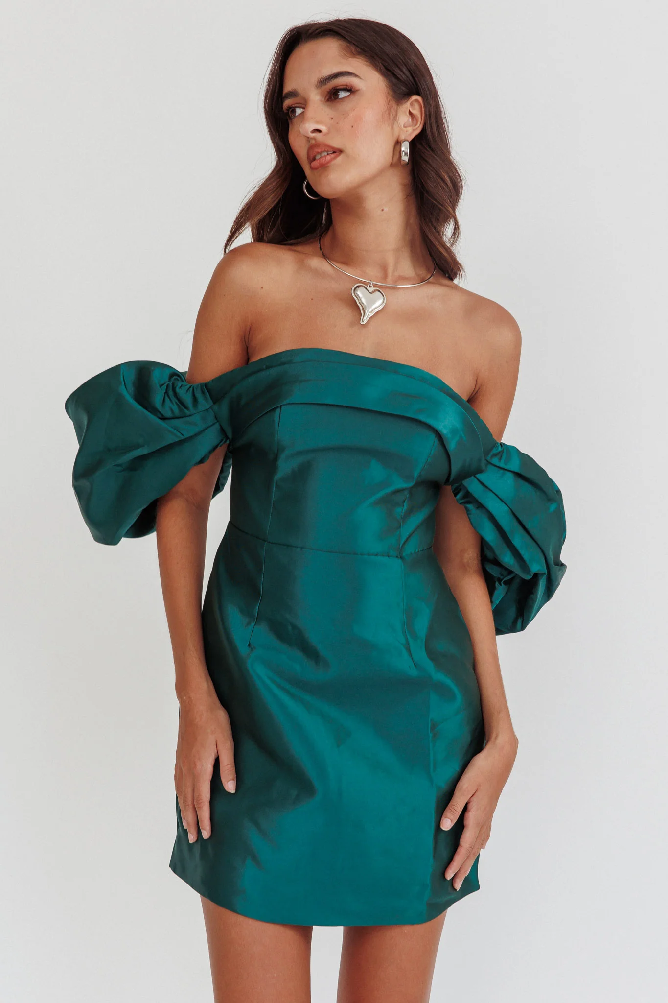 Lovers Rock Puff Sleeve Strapless Mini Dress Hunter Green - Image 5
