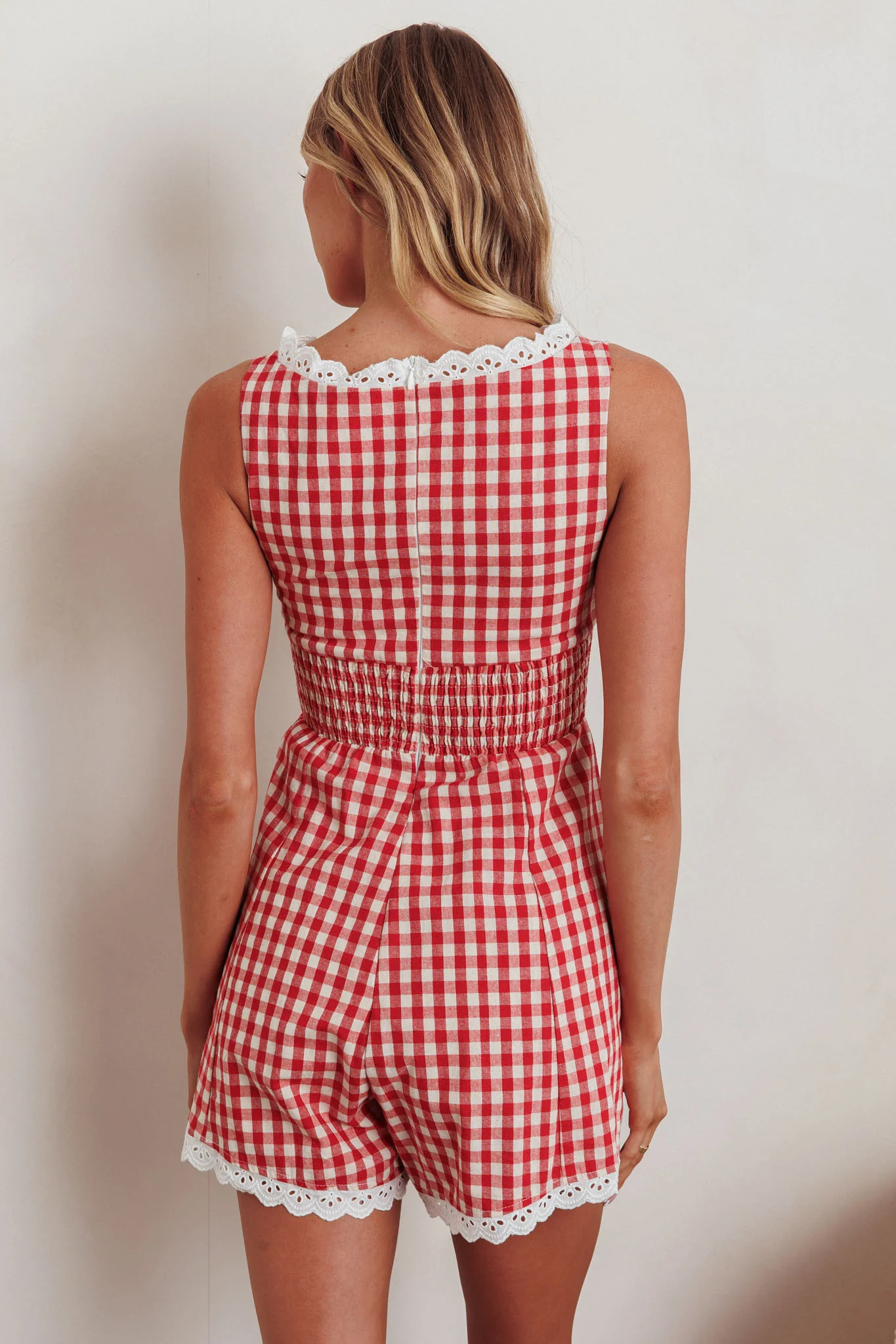 Loving Me Sleeveless Romper Gingham Red - Image 2