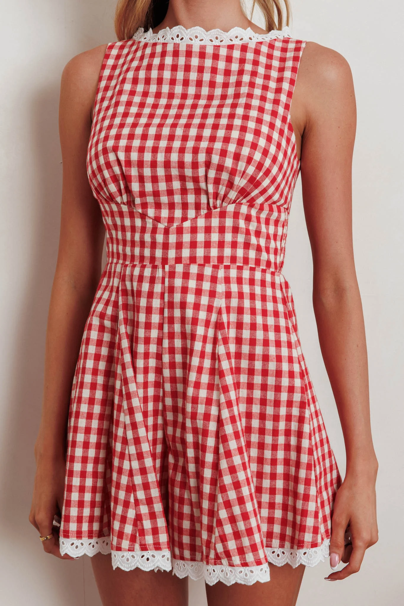Loving Me Sleeveless Romper Gingham Red - Image 3