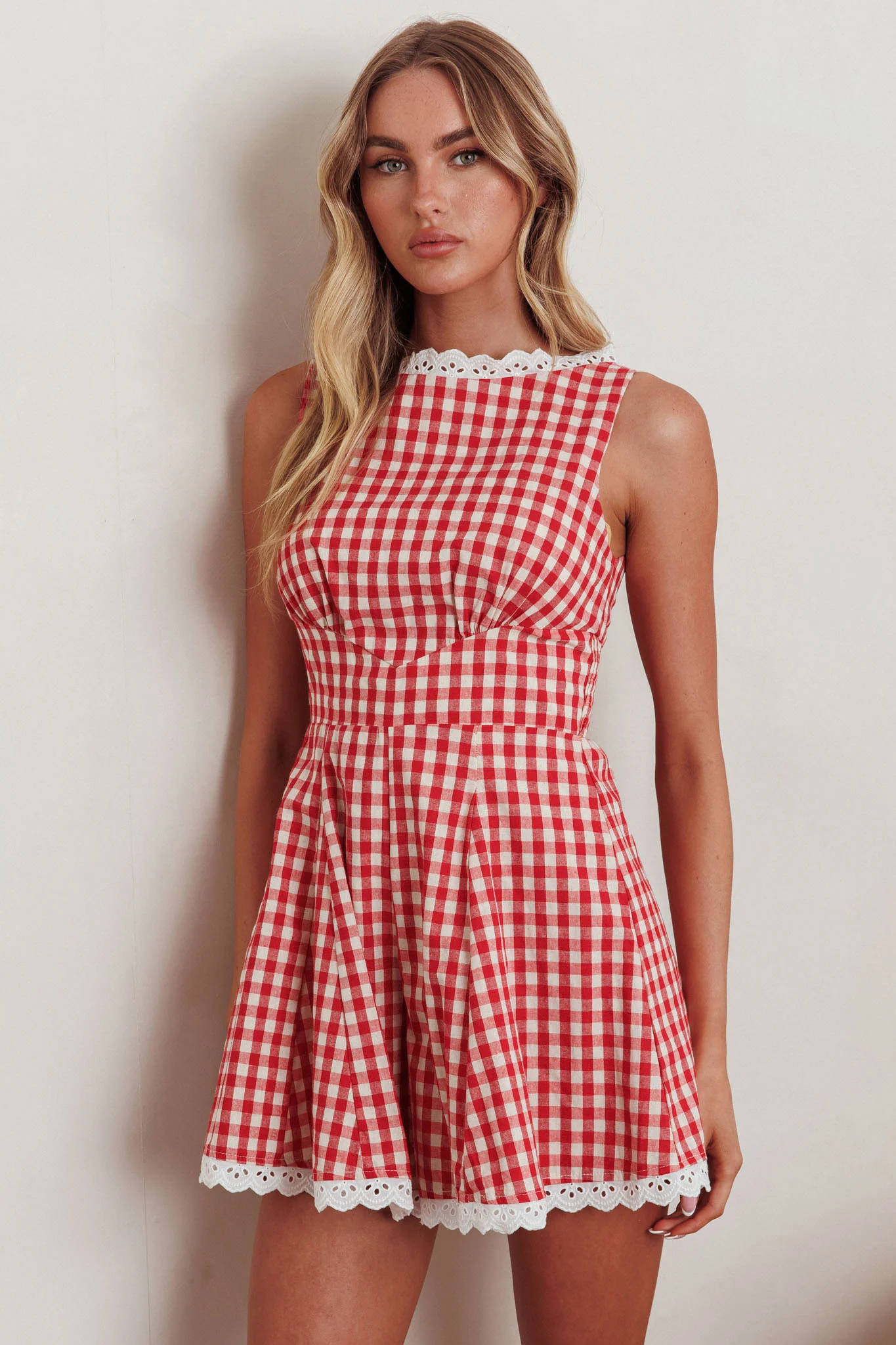 Loving Me Sleeveless Romper Gingham Red - Image 5