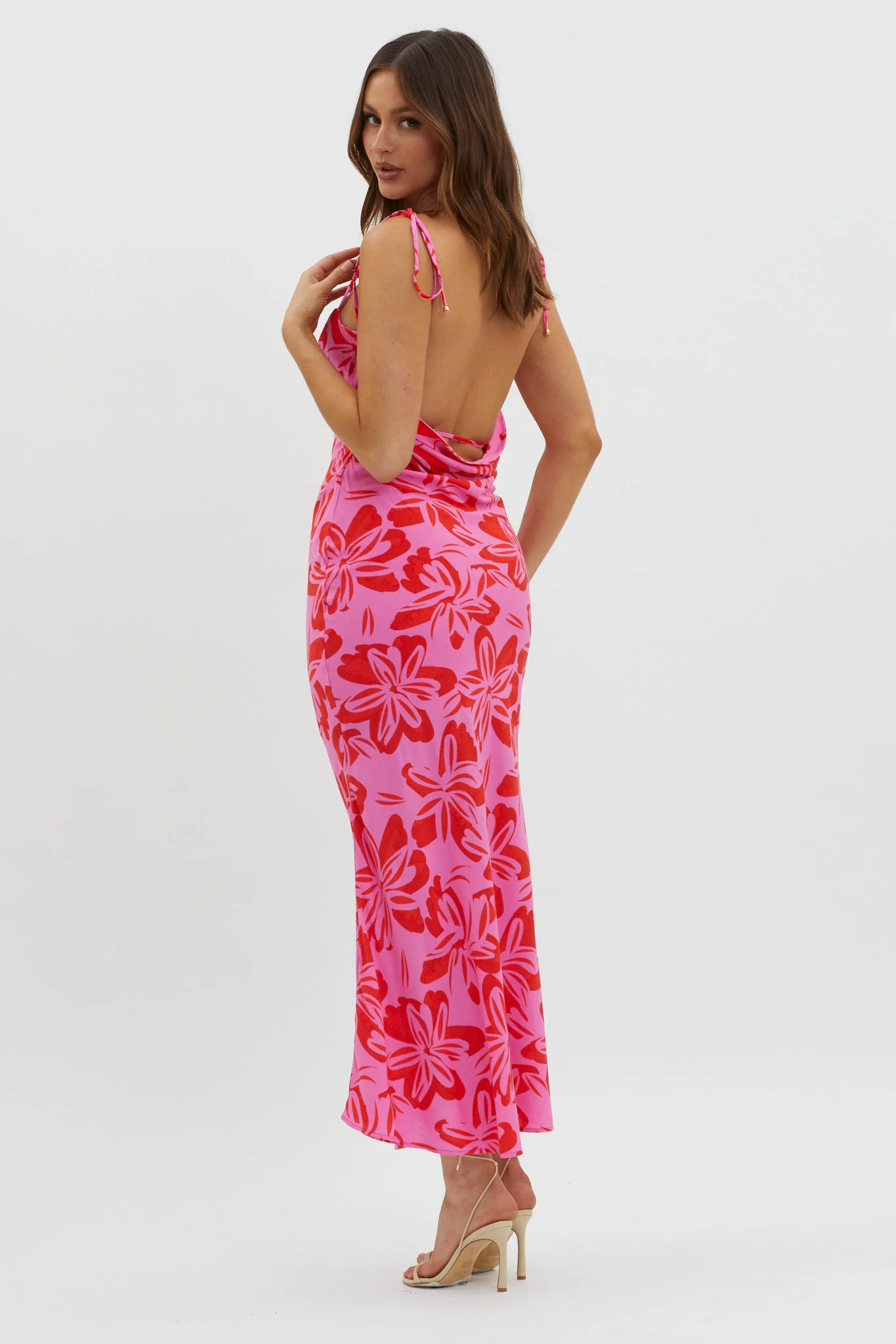 Luau Tied Shoulder Print Dress Pink - Image 2