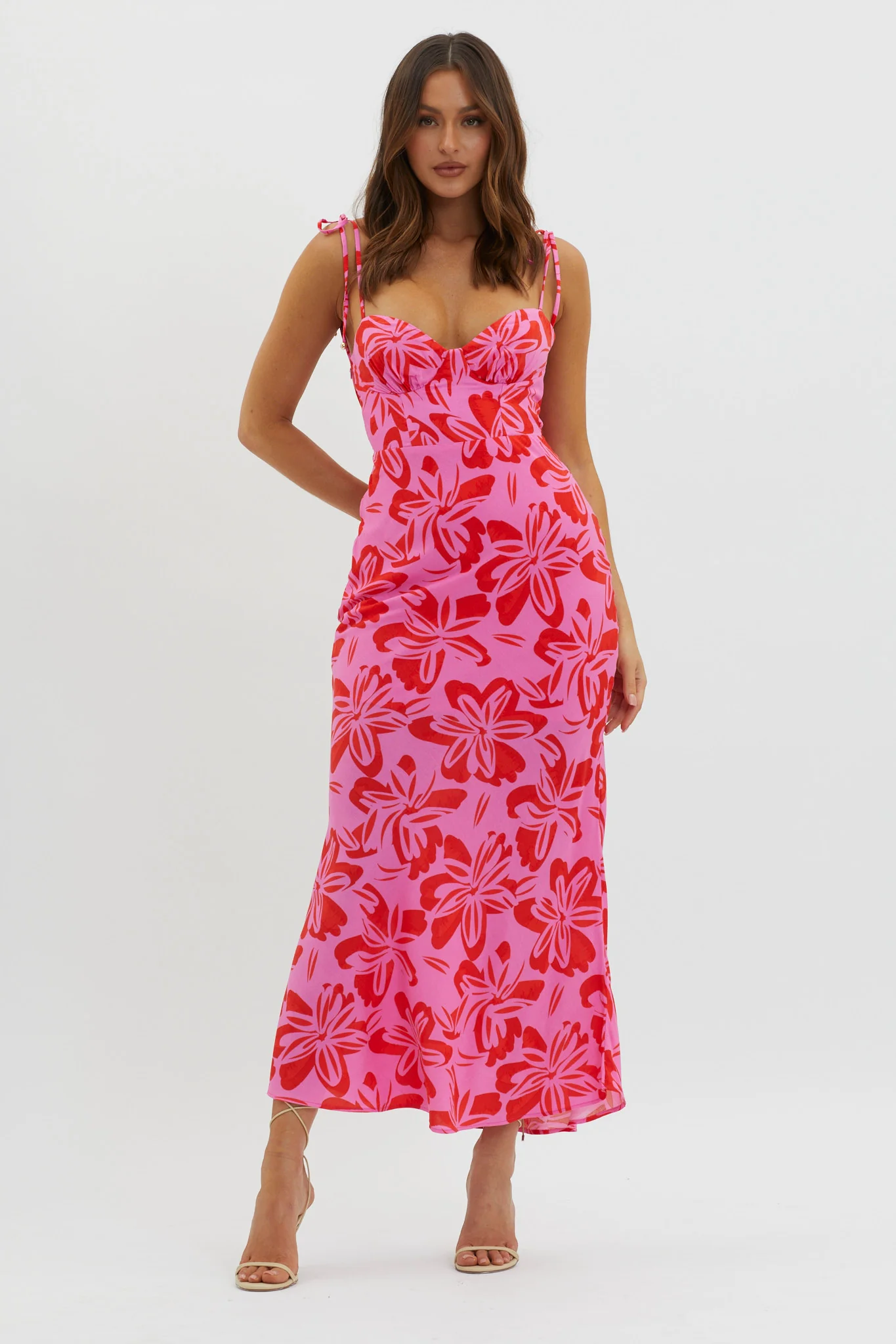 Luau Tied Shoulder Print Dress Pink - Image 4