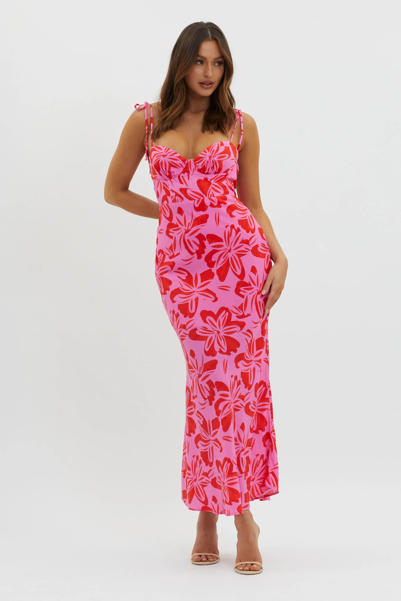 Luau Tied Shoulder Print Dress Pink - Image 5