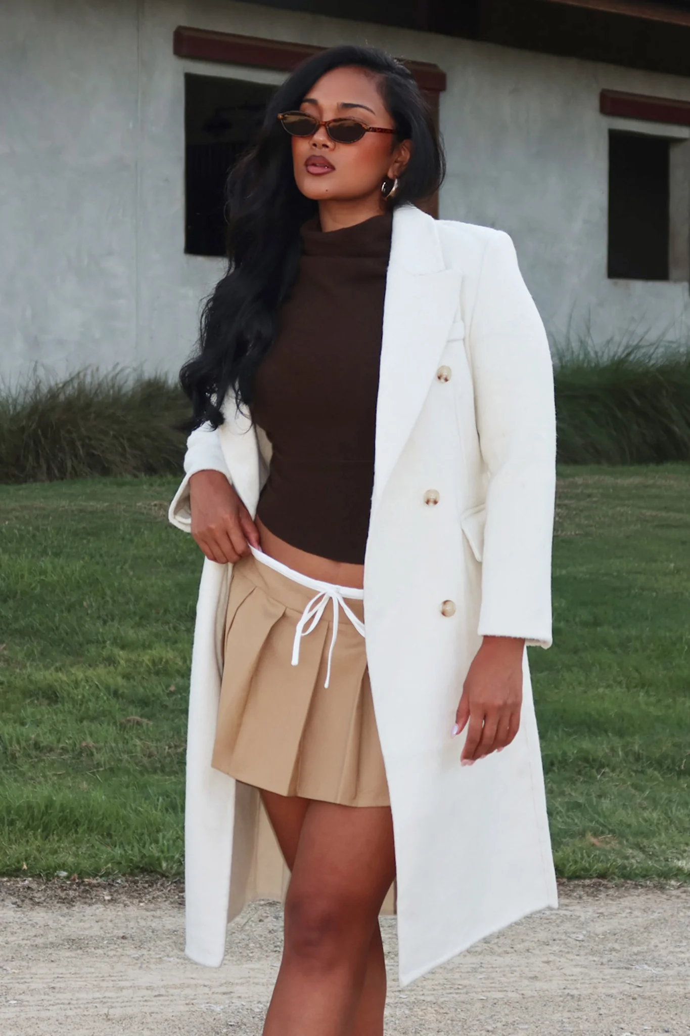 Luciana Waist Tie Trench Coat Oat - Image 2
