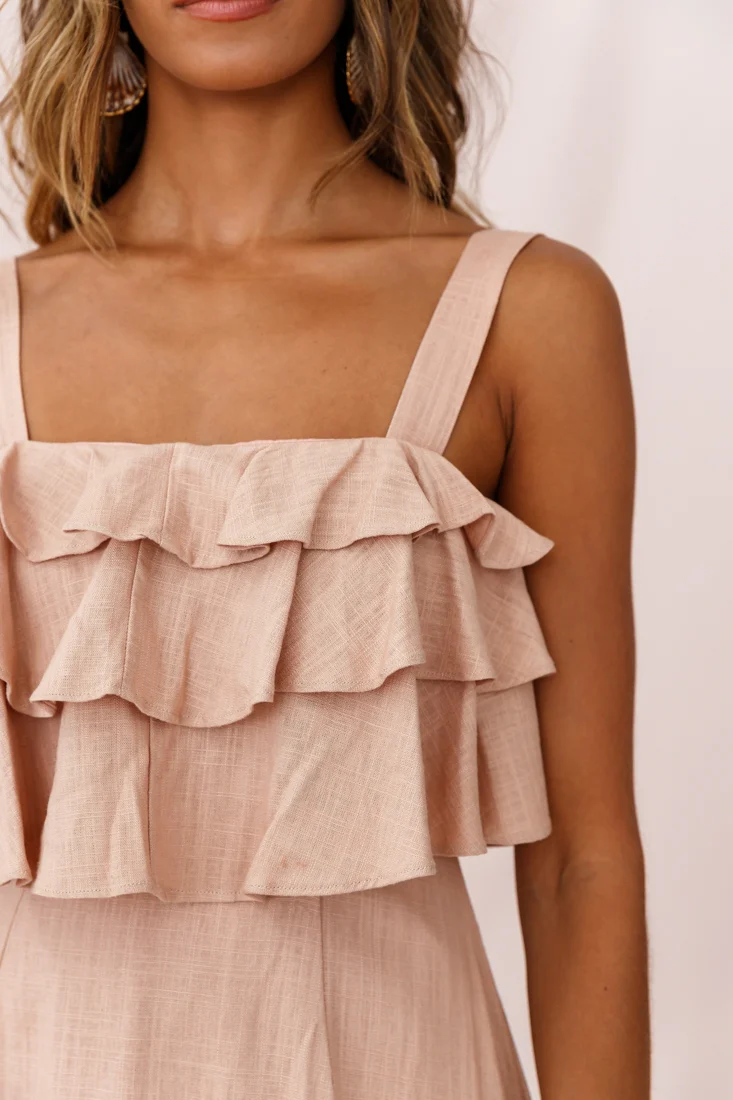 Lucille Tiered Ruffle A-Line Dress Mocha - Image 5