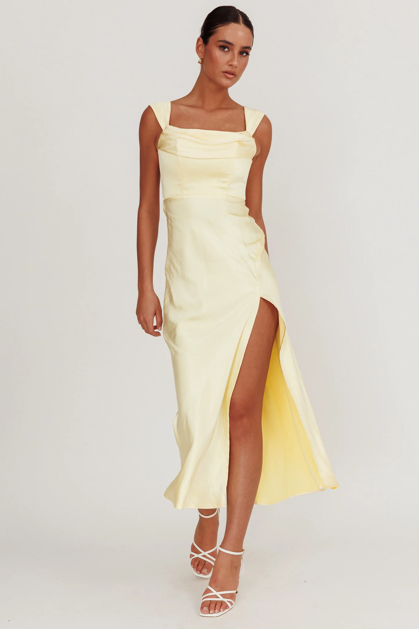 Lucinda Off-Shoulder V-Back Dress Butter - Image 5