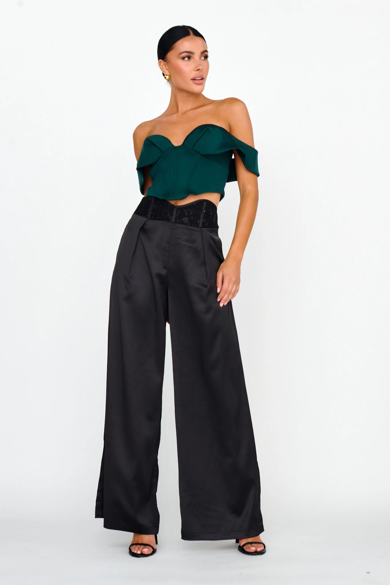 Lucky Stars Curved Waist Lace Trim Pants Black - Image 2