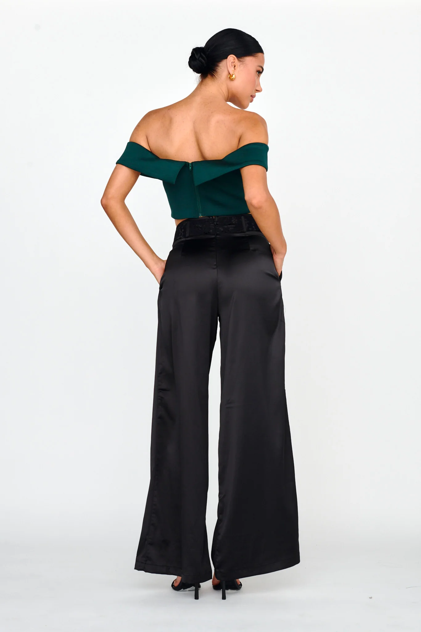Lucky Stars Curved Waist Lace Trim Pants Black - Image 3
