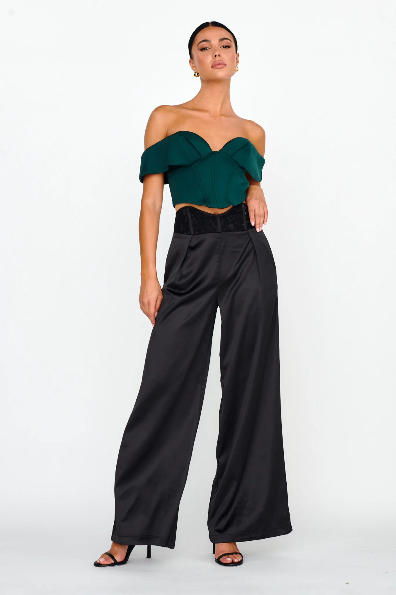 Lucky Stars Curved Waist Lace Trim Pants Black - Image 5