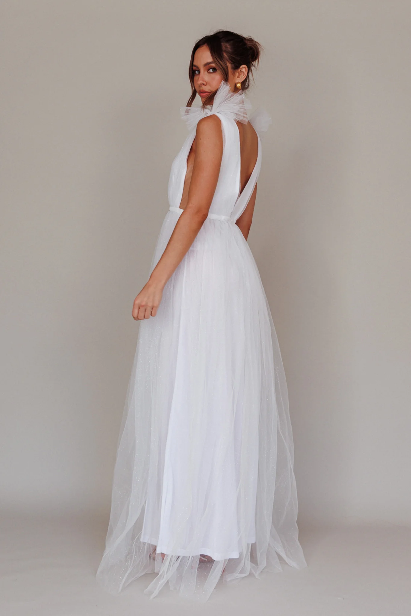 Ludivine Shoulder Accent Mesh Midi Dress Glitter White - Image 3