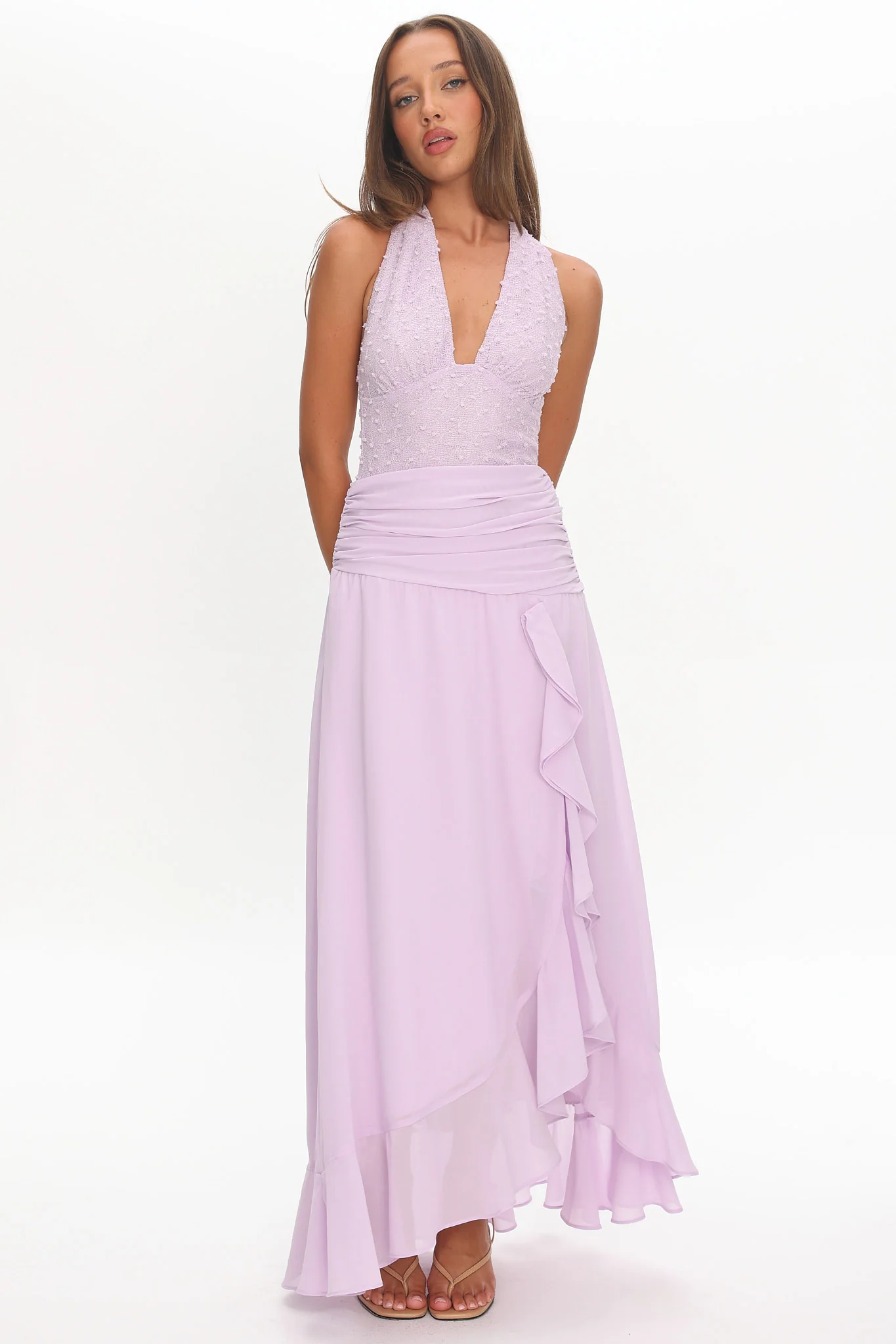 Luella Textured Halter Split Maxi Dress Lilac - Image 2
