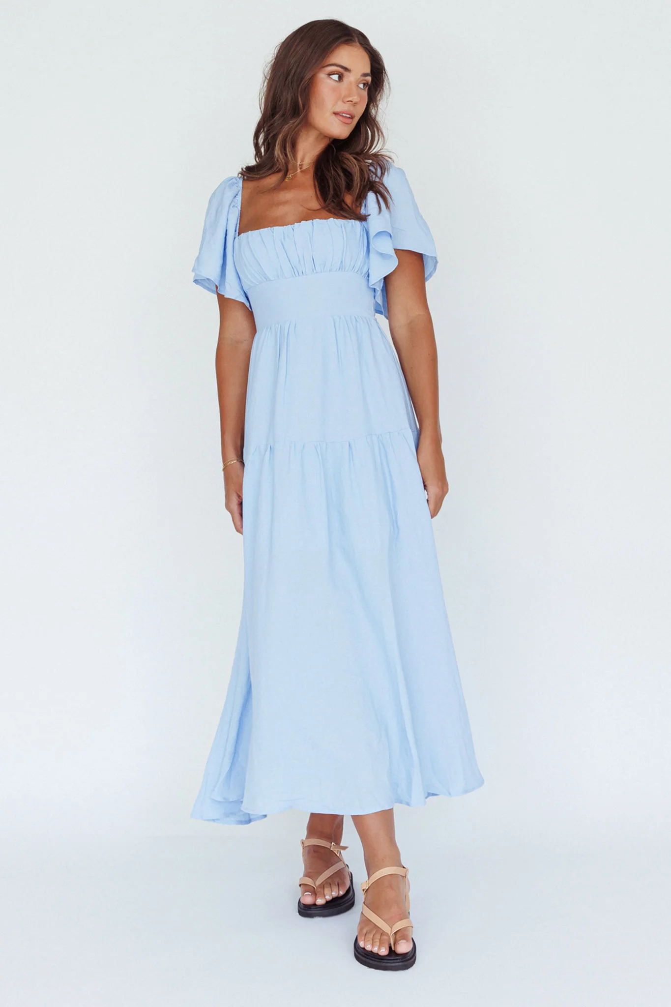 Lula Gathered Bust Midi Dress Blue - Image 5