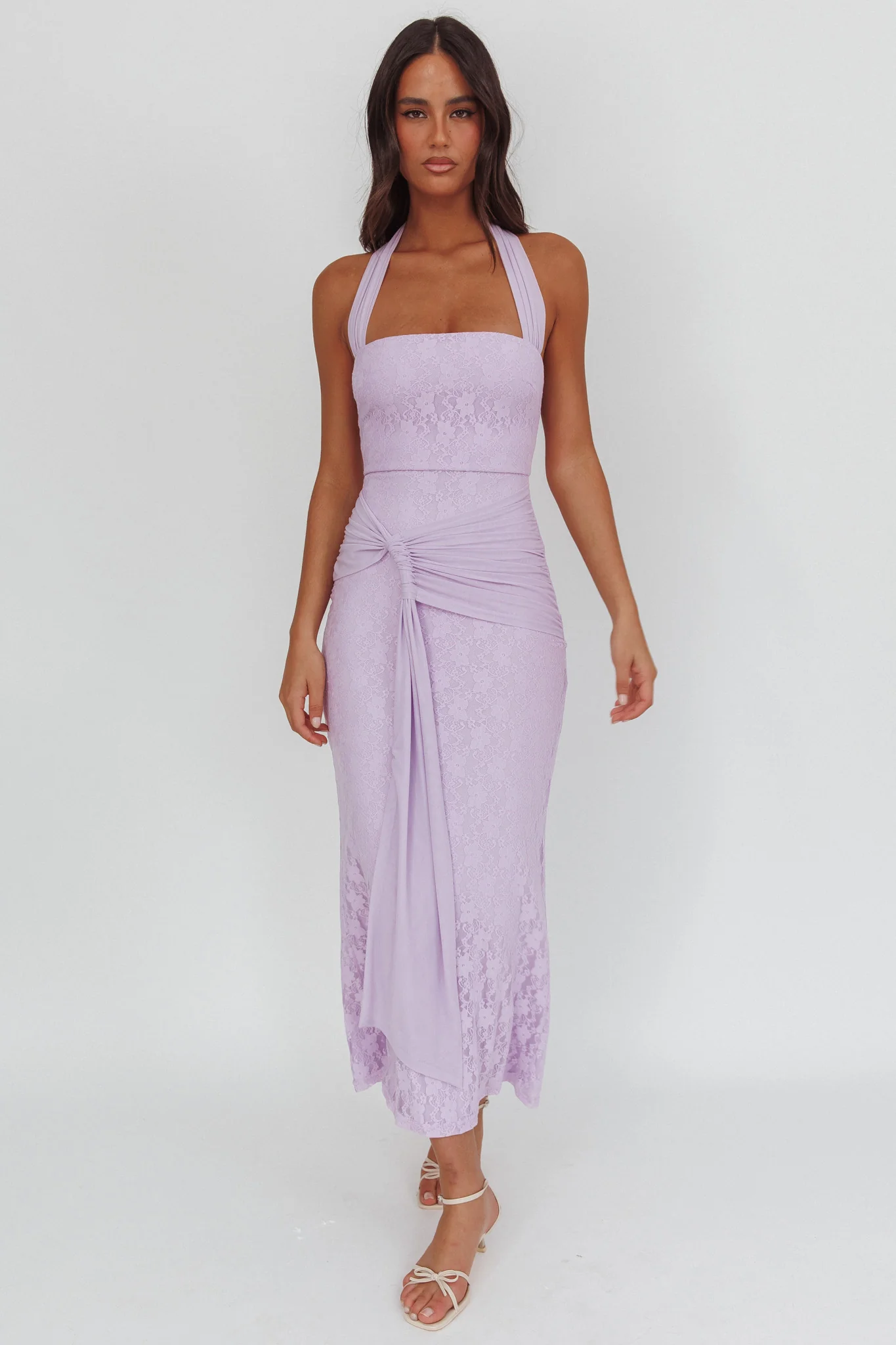 Luli Waist Sash Halter Maxi Dress Lace Lilac - Image 4