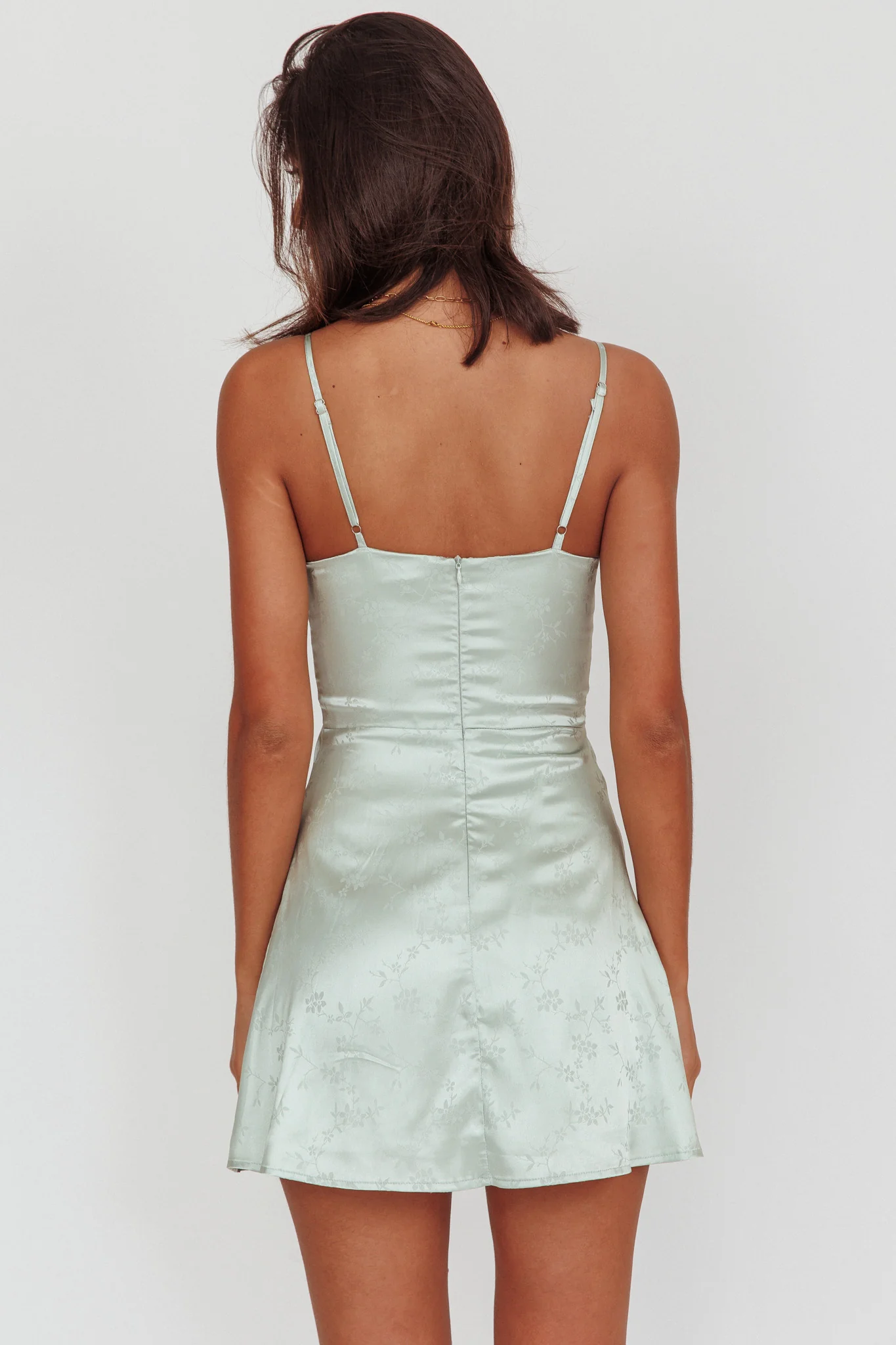 Lumine Floral Jacquard Twist Mini Dress Sage - Image 3