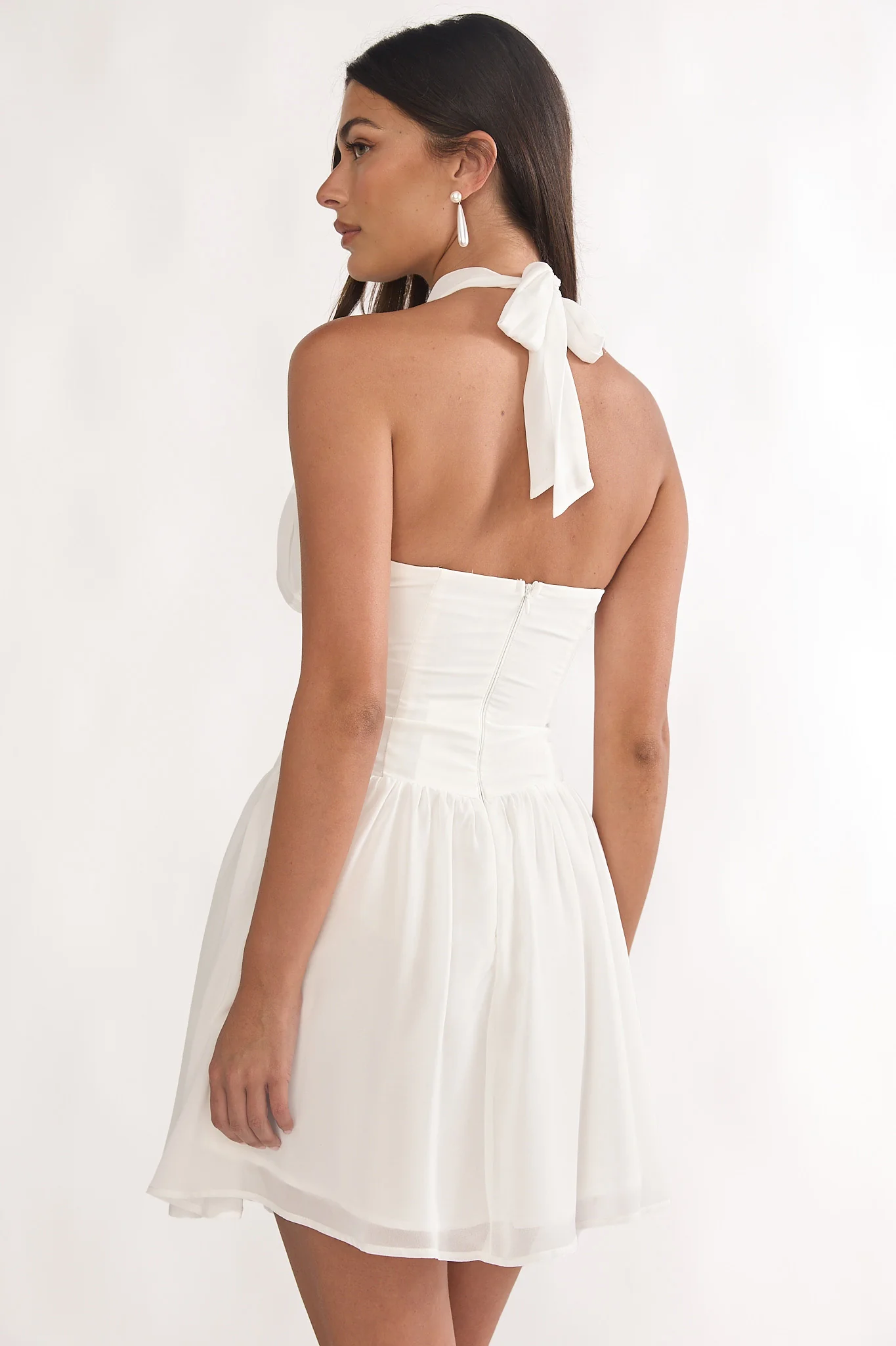 Lunaria High Neck Halterneck Mini Dress White - Image 2