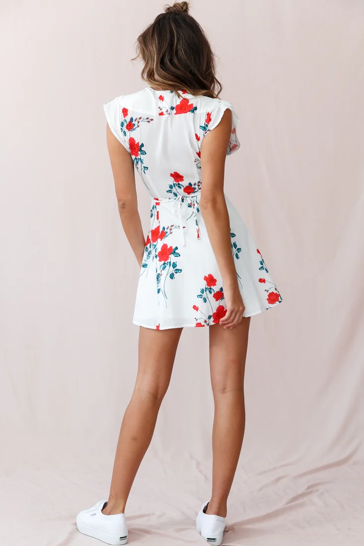 Lydia Plunging Neckline Floral Dress White - Image 3