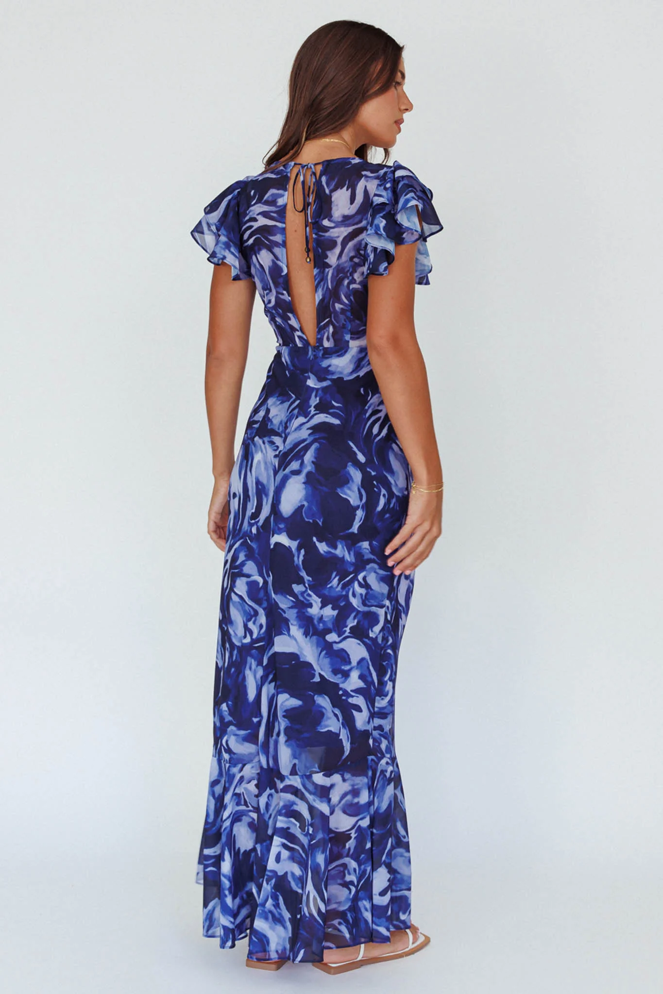 Lydiah Ruffle Sleeve Maxi Dress Floral Blue - Image 2