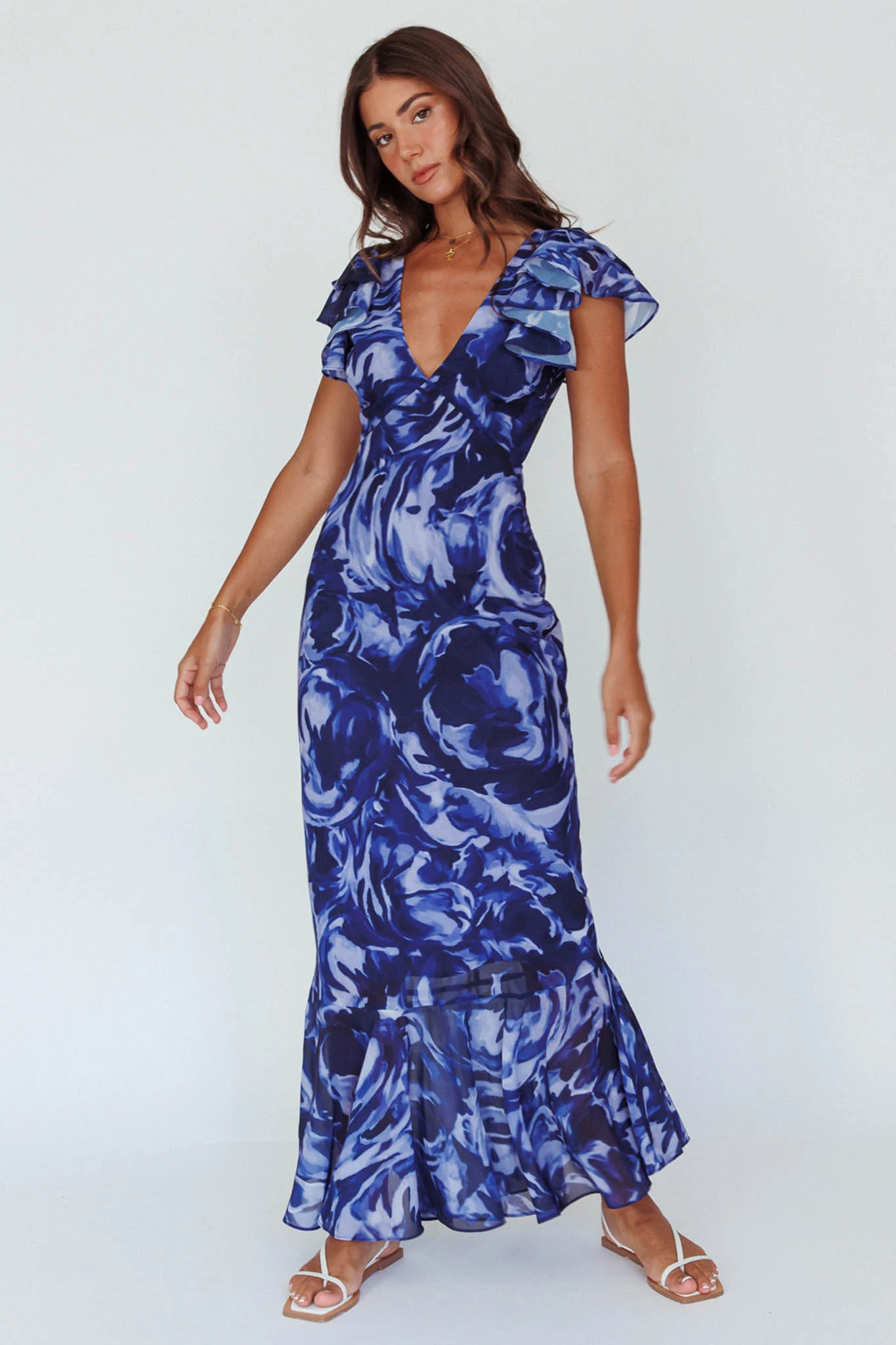 Lydiah Ruffle Sleeve Maxi Dress Floral Blue - Image 5