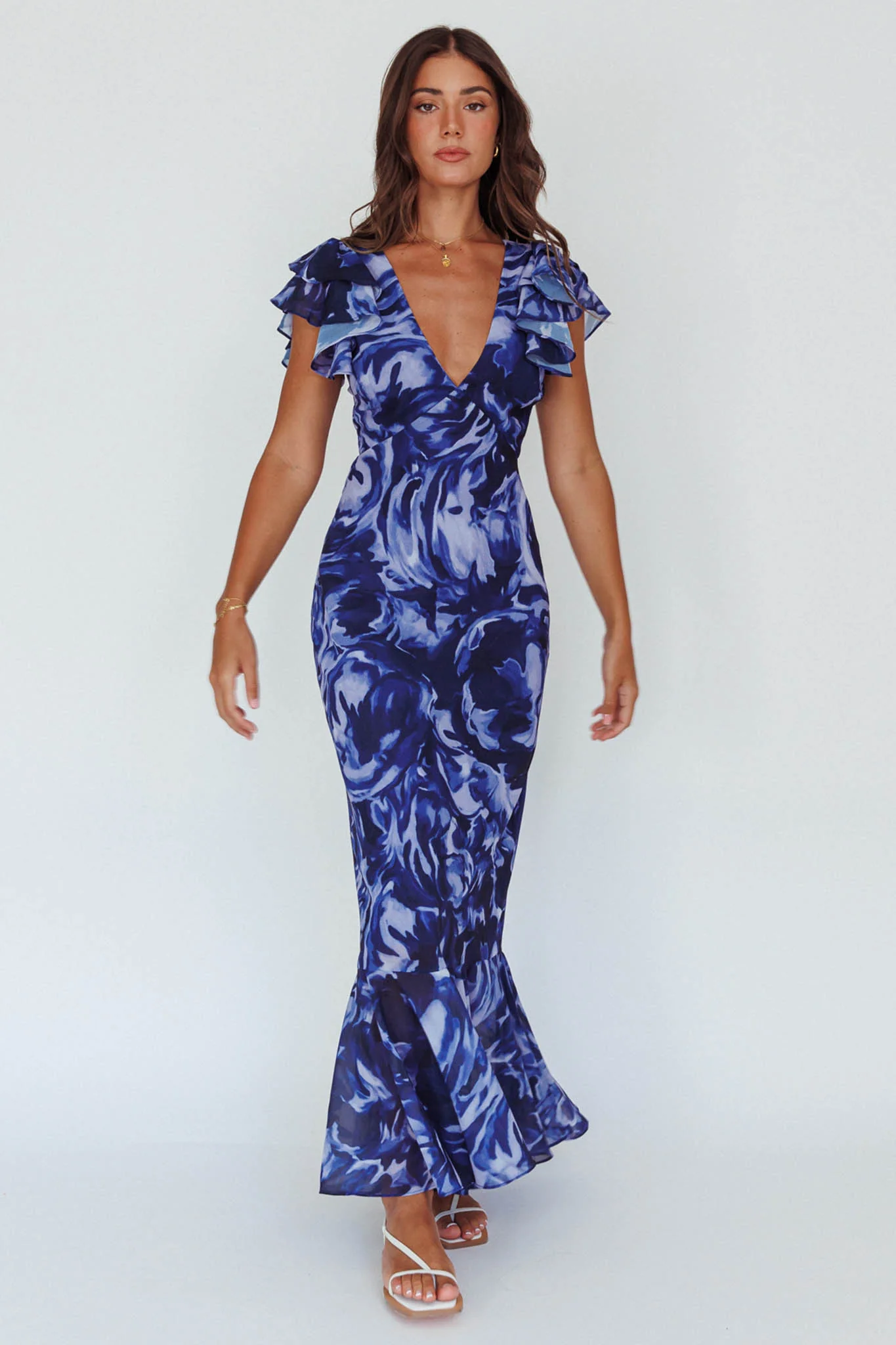 Lydiah Ruffle Sleeve Maxi Dress Floral Blue - Image 6