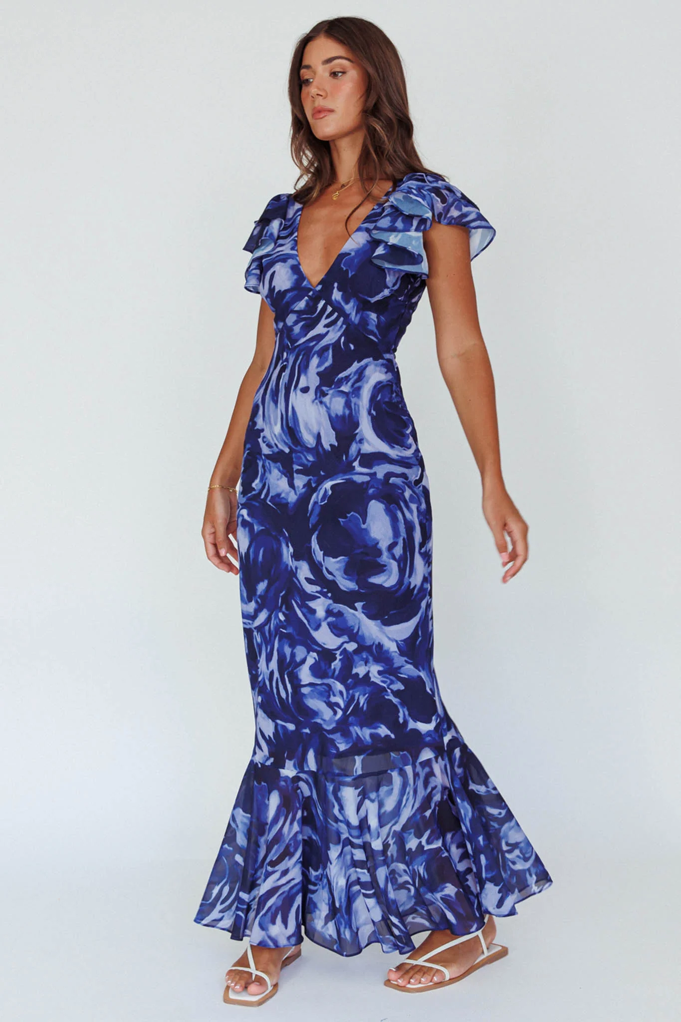 Lydiah Ruffle Sleeve Maxi Dress Floral Blue - Image 7