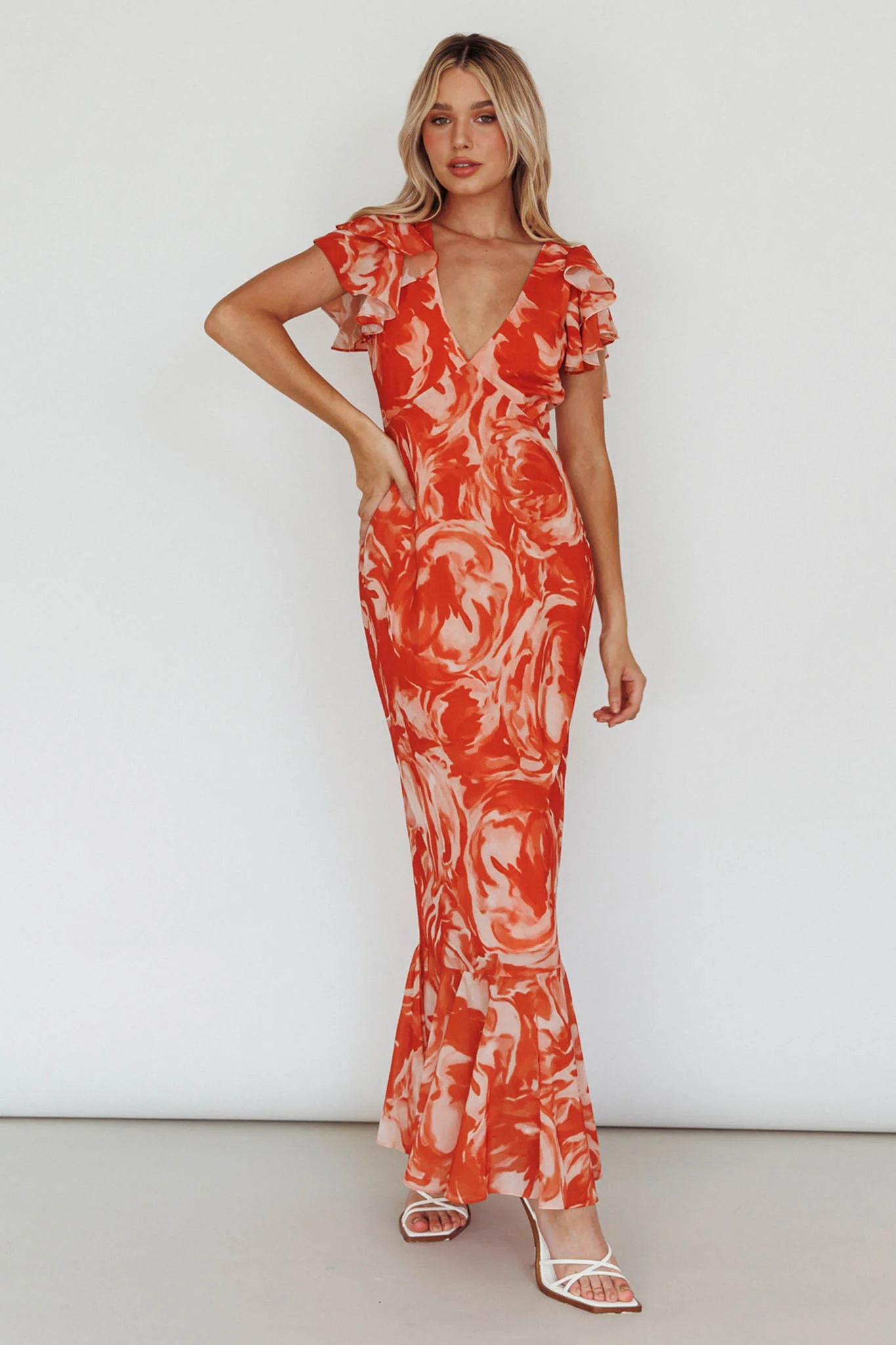 Lydiah Ruffle Sleeve Maxi Dress Floral Orange - Image 7